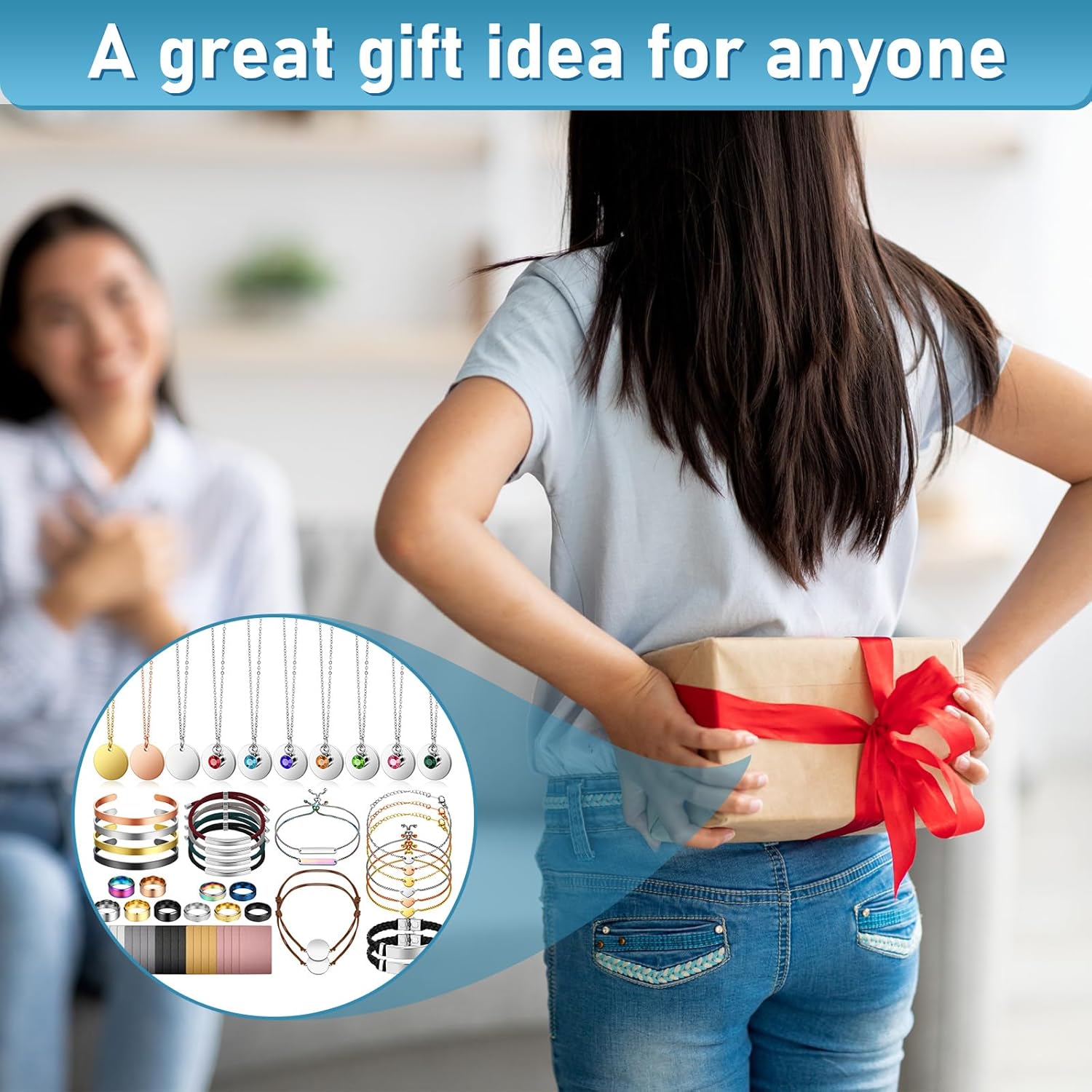 Otuuz 60 Pcs Metal Laser Engraving Materials Jewelry Bulk Making Engraving Accessories Set Thanksgiving Christmas Gift for Crafting Laser Engravers Stainless Steel Necklace Pendant Bracelet Ring Card