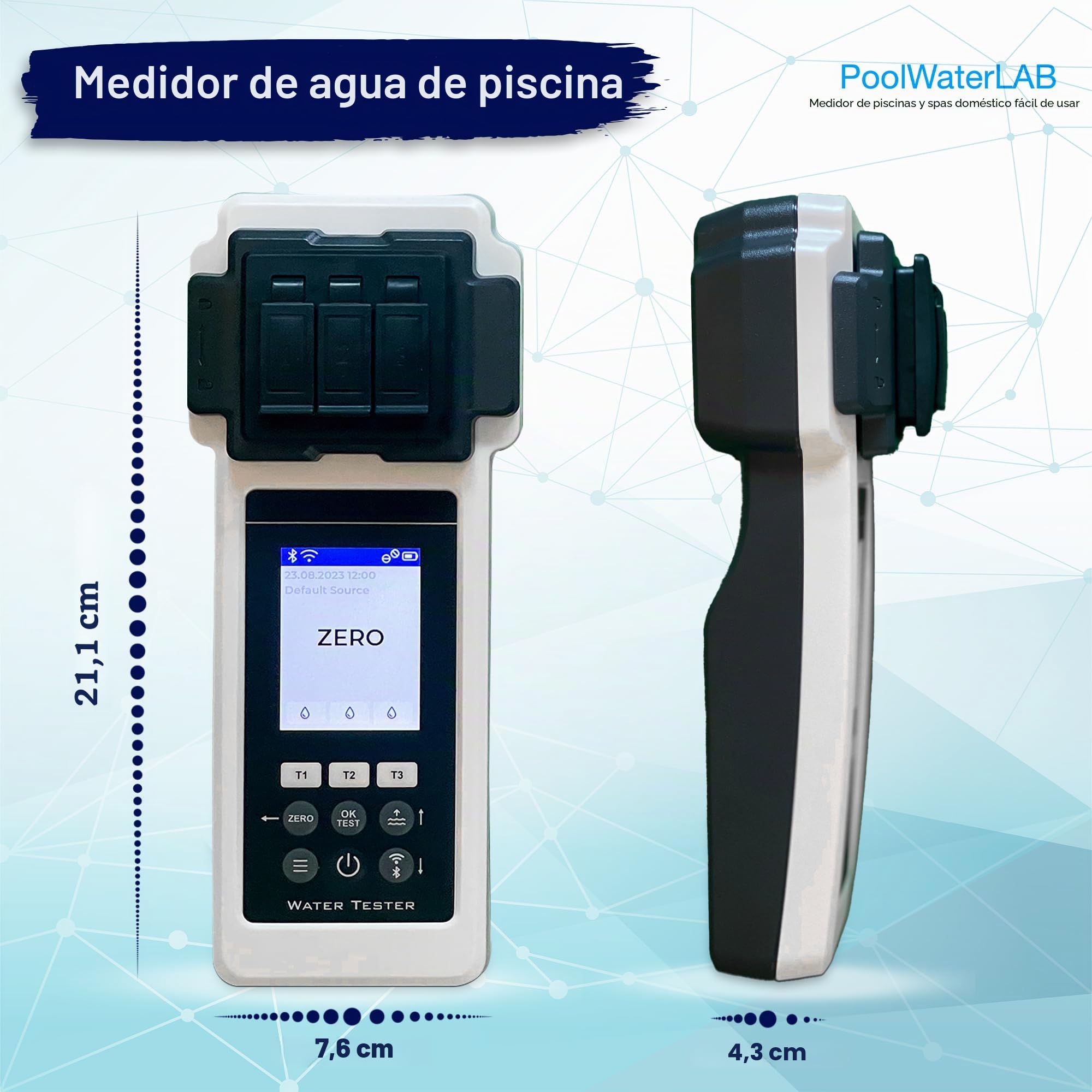 Pool LAB 2.0 Set especial: 27en1 funciona con reactivos líquidos y sólidos,probador de agua electrónico con 70pastillas de prueba incluidas, probador eléctrico de piscina,medidor de fotómetro