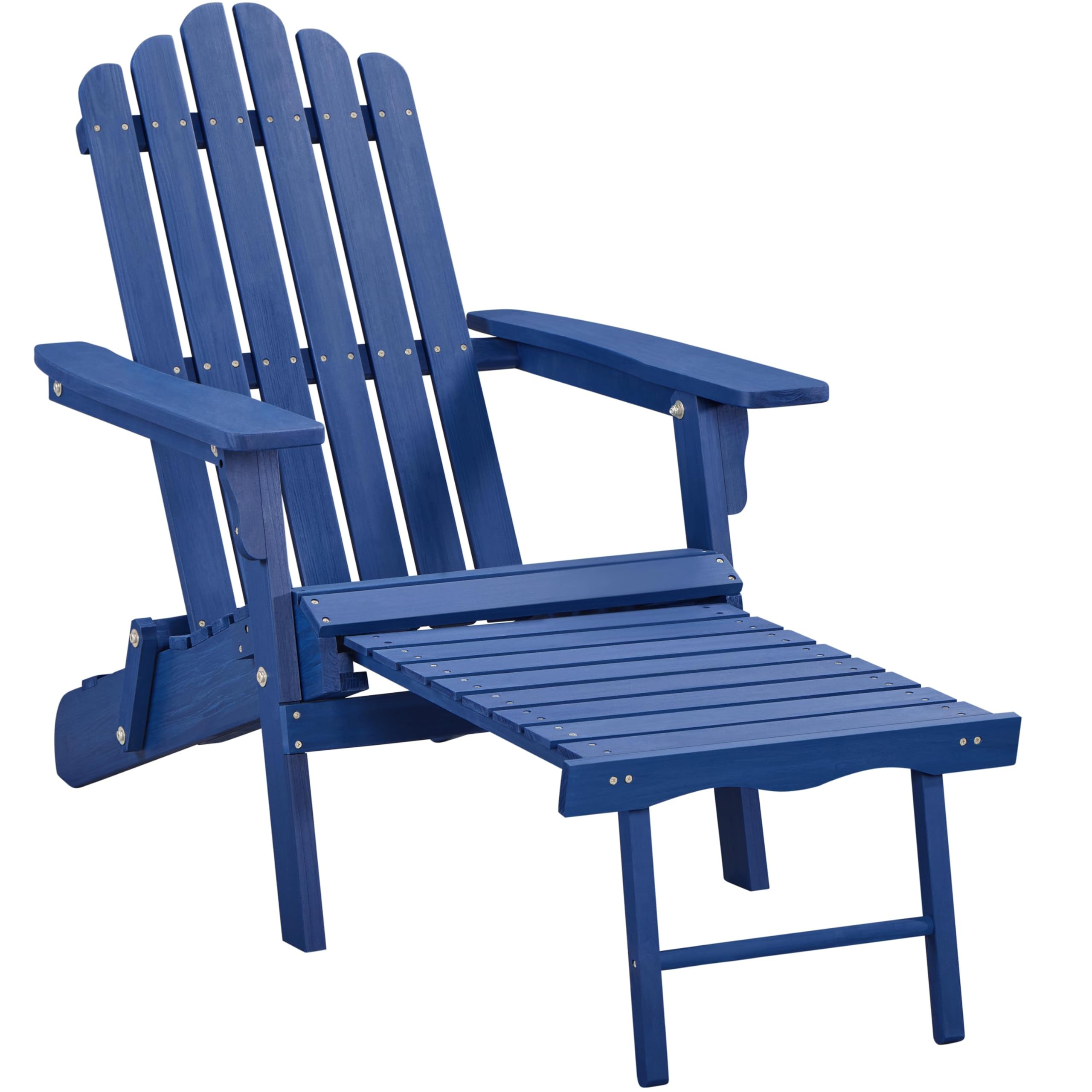 Yaheetech Folding Adirondack Chair with Retractable Ottoman 300lb Solid Wood Garden Chair, Fire Pit Lounge Chairs Weather Resistant Furniture for Garden/Yard/Patio/Lawn, Blue