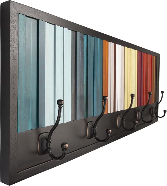 Deco Fluent - Coat Hooks Wall Mounted - Solid Handmade Natural Acacia Wood, Coat Rack with 5 Hooks, Solid Wood Coat Rack for Entrance Hall. 100x35cm