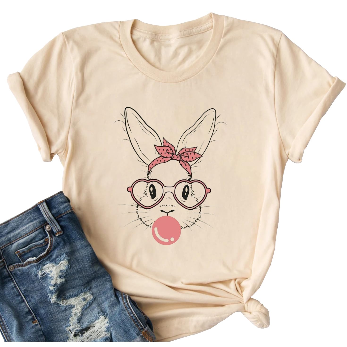 YimoyaHappy Easter Shirt Cute Easter Tees Leopard Bunny Rabbit Graphic Tees