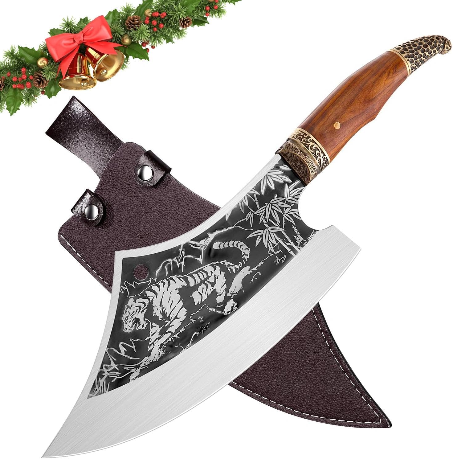 Purple Dragon Meat Cleaver Knife - Heavy Duty Butcher Knife for Meat Cutting, Stainless Steel Bone Chopper Knifes, Christmas Gifts for Men