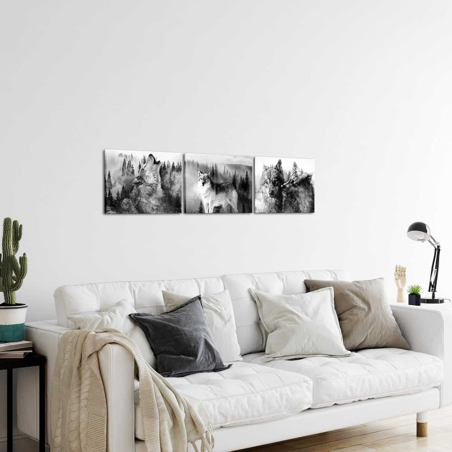 OuElegent 3 Piece Wolf Canvas Wall Art Forest Animal Picture Paintings Black and White Wolves Prints Artwork for Living Room Bedroom Bathroom Decor Ready to Hang