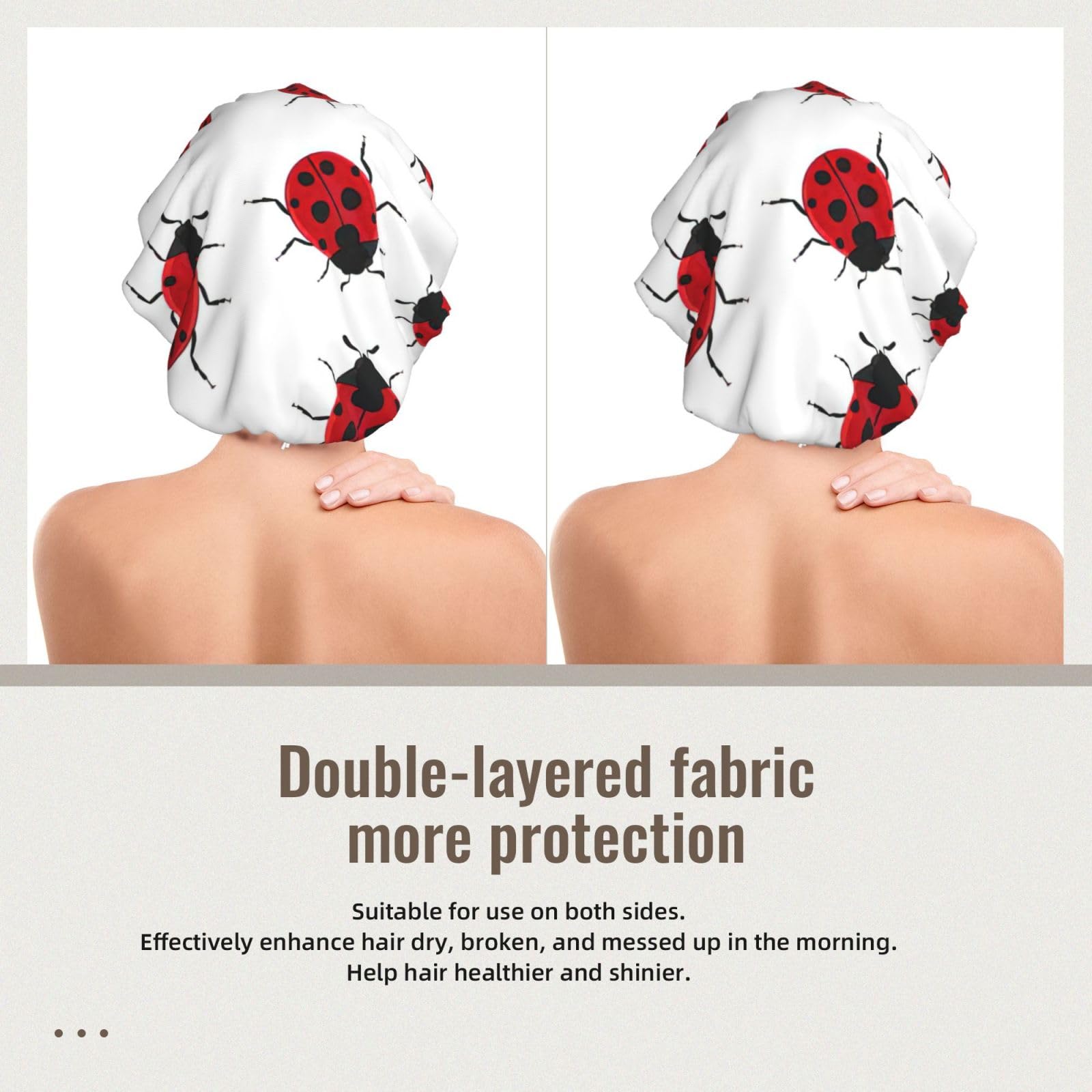 Double Layer Reversible Hair Wrap Satin Sleep Ladybug Cap Bonnet for Braid Curly Hair Satin Bonnet Black