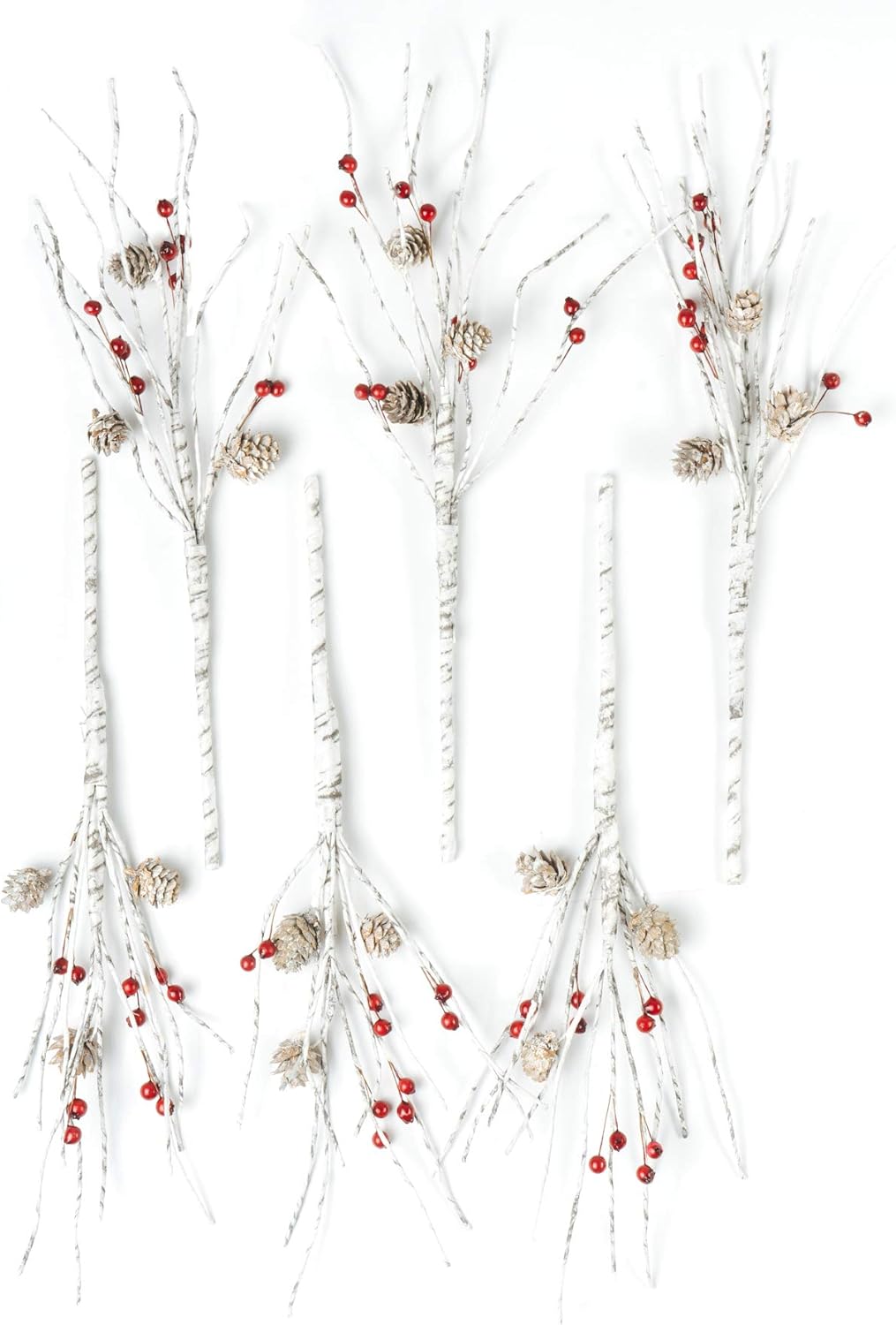 CraftMore Birch Berry Pick with Pinecones 16" Set 6