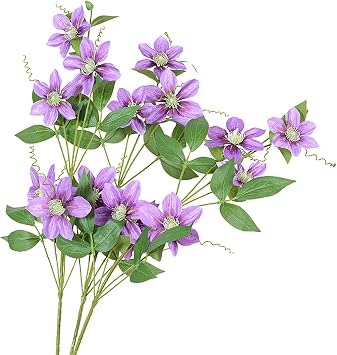 31.5" Artificial Clematis Long Stems Clematis Flowers for Vase 5 Blooms Faux Clematis for Floral Arrangement Indoor Outdoor Garden Decoration Light Purple
