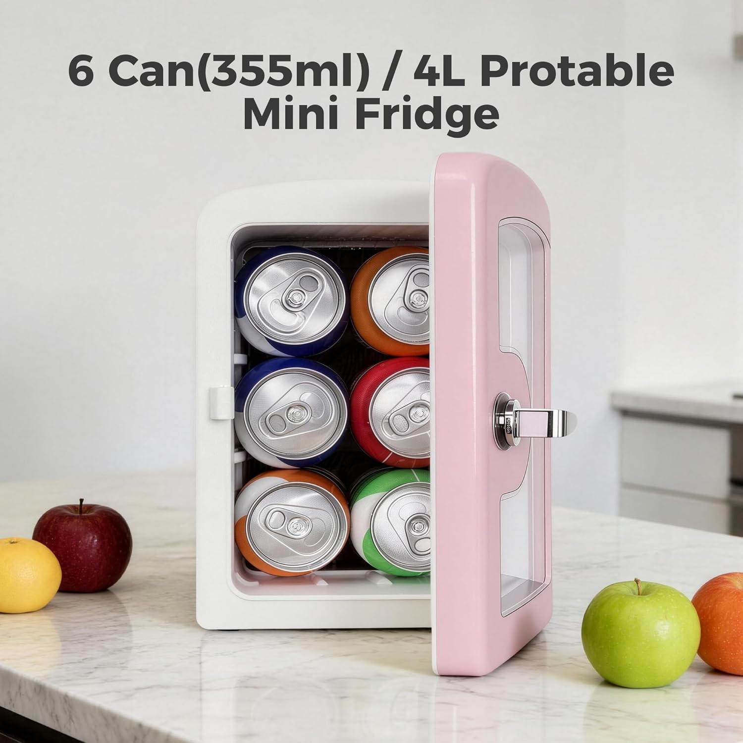 Iceblue Mini Fridge, Skincare Fridge with Viewing Window, 4 Liter /6 Cans Compact Mini Makeup Fridge for Beauty & Beverages, Tiny Fridge for Bedroom, Car, Office, Dorm, Gift (Pink)