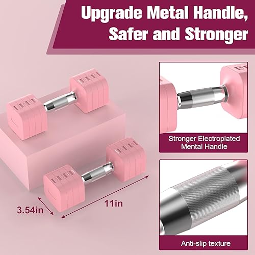 Miniatura 4 de Juego de mancuernas ajustables de 22 libras, mancuernas de peso ajustable con 4 niveles de 4.4 libras, 6.6 libras, 8.8 libras, 11 libras, juegos de