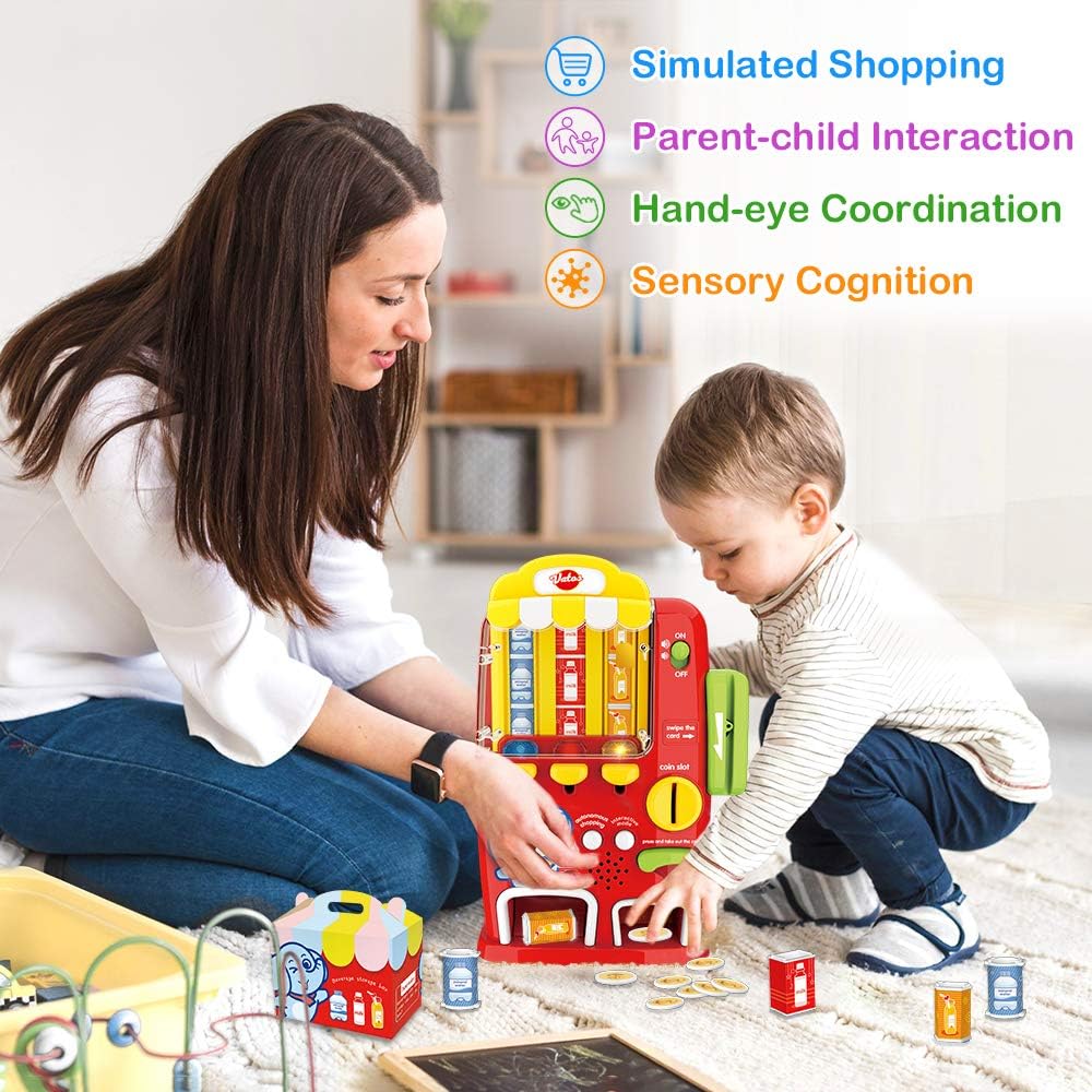VATOS Interactive Vending Machine Toy - Pretend Play for Toddlers Age 3 4 5 Years Old Kids Drink Machine Games Light & Sound Educational Toys Early Development Toy,Fun Gift for Boys Girls