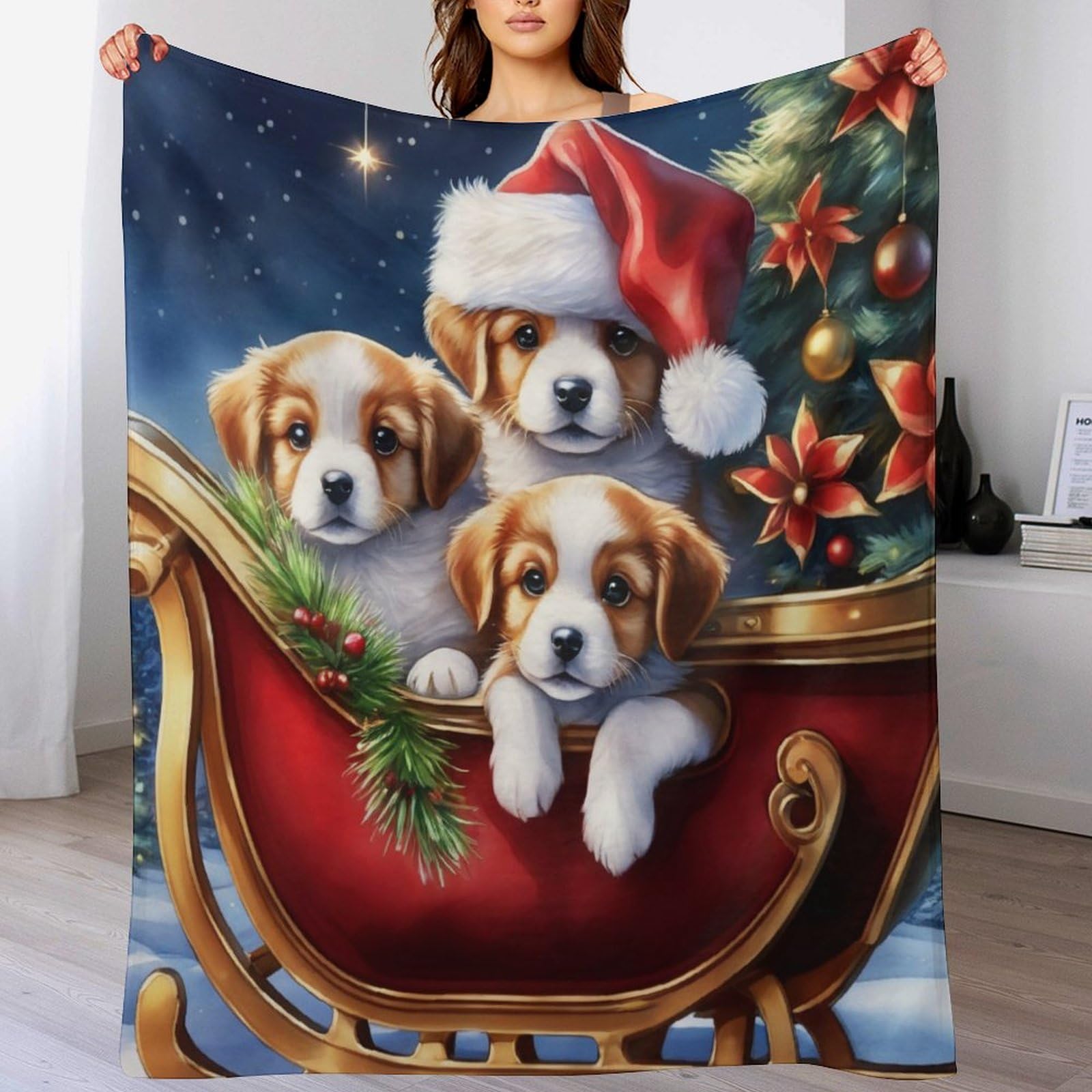 Couverture Chien de Noël douce en flannel pour partager la magie des fêtes