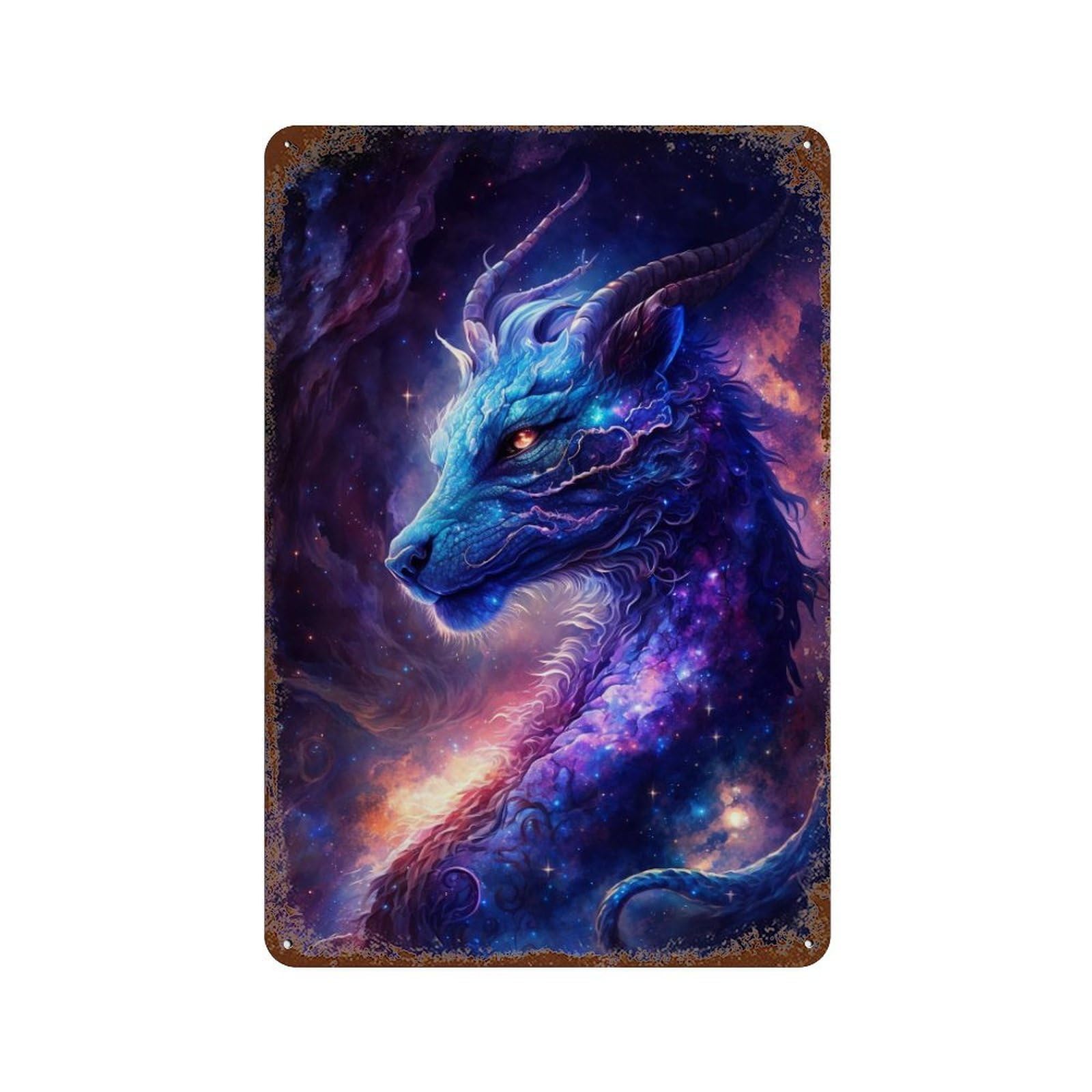 Cosmic Dragon Art Print-9 Rusty Metal Tin Sign 11.8"x7.9", Old School Wall Decor for Garage, Pub Or Kitchen