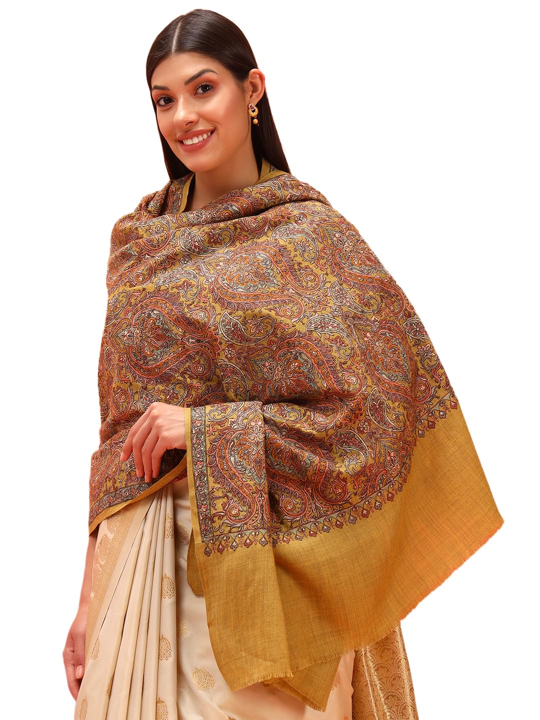 Women Kaarigari 100% Pure Wool Fabric Sozni Embroidered Shawl, Stole and Wrap, Heritage Pashmina Kashmiri Stole, Shawl, Wrap (Size: 40x80 Inches)-image-33