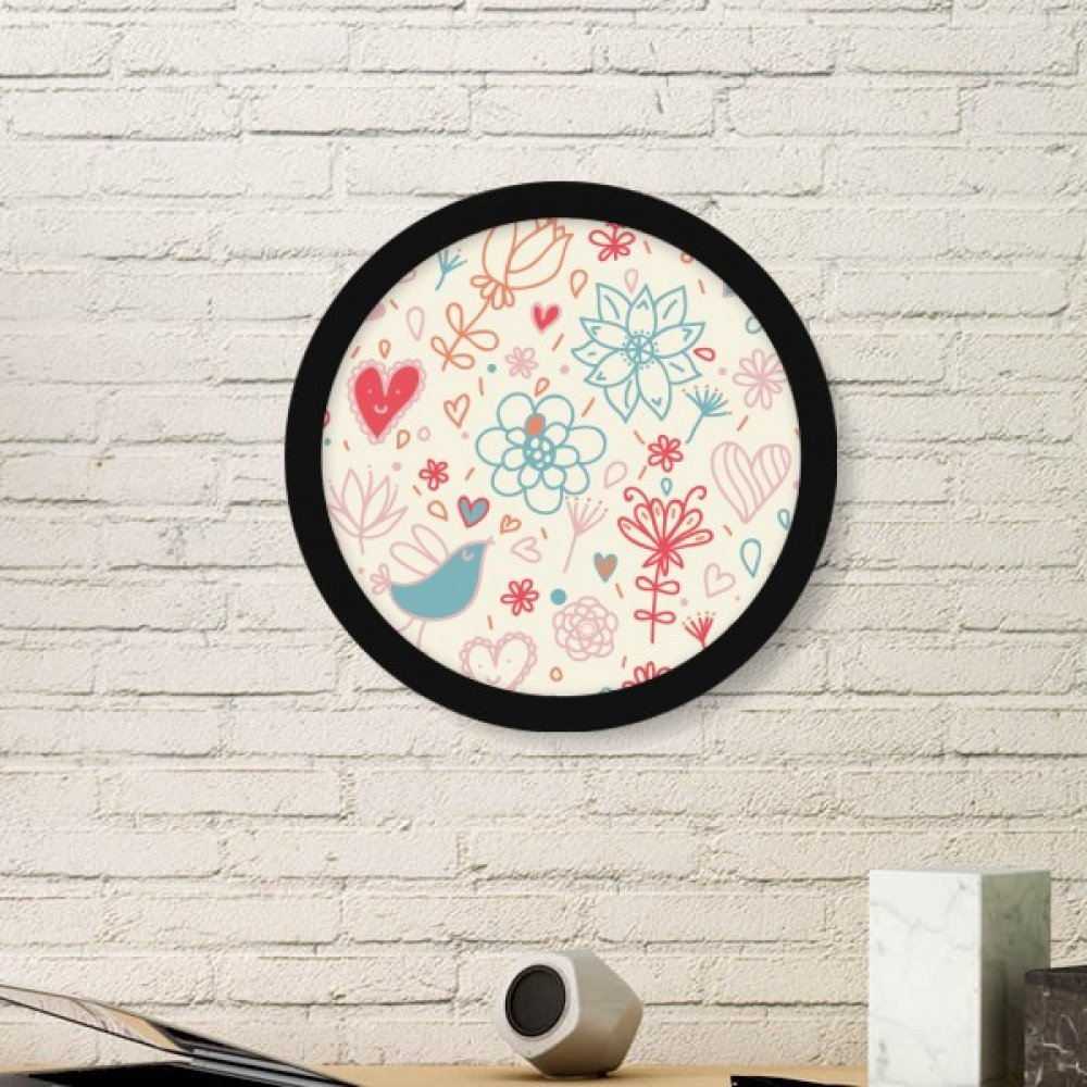 Cadre photo en bois rond noir peinture fleurs et oiseau DIYthinker taille medium