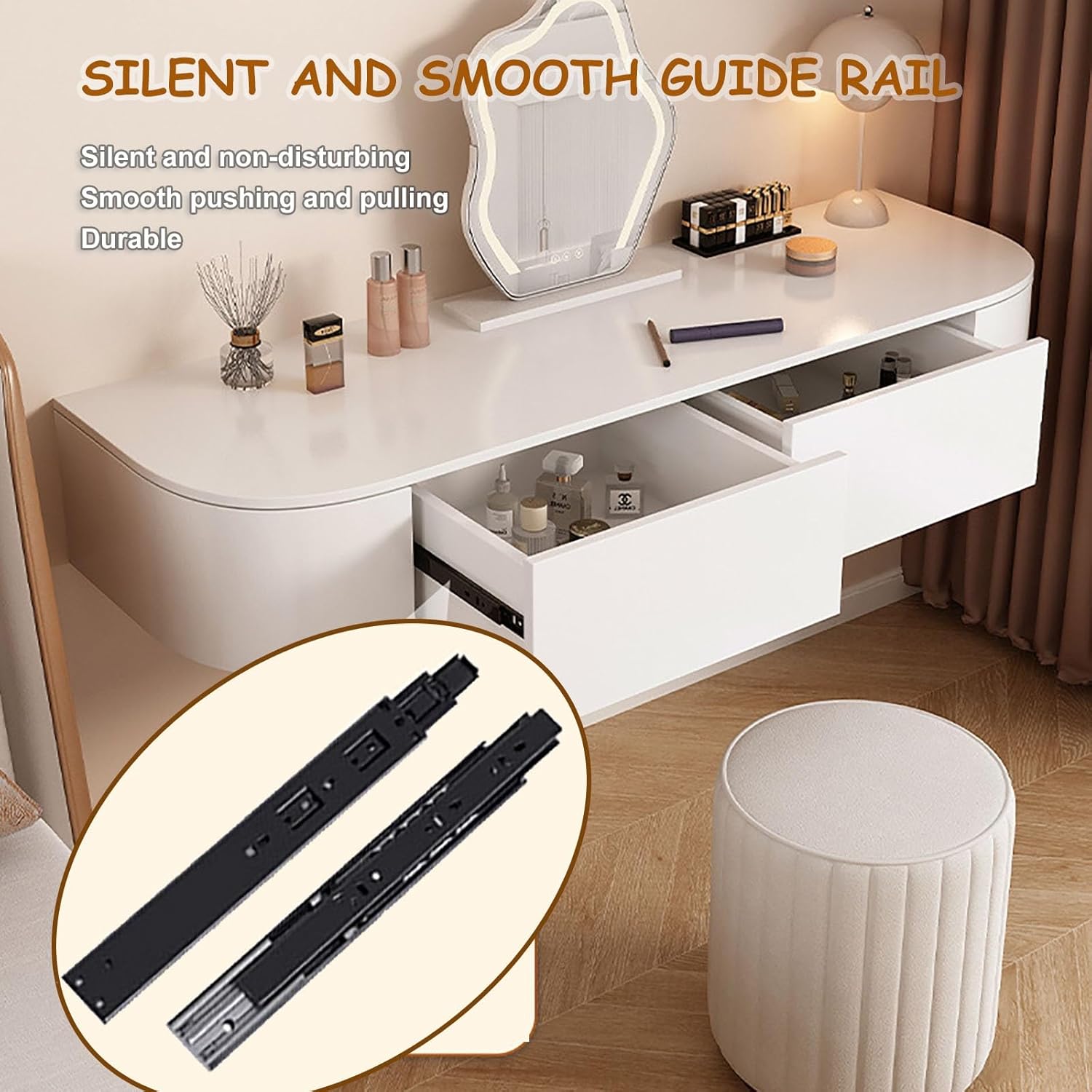 Floating Makeup Vanity for Wall, White Corner Floating Desk Dresser, Wall Mounted Floating Dressing Table with Storage, Small Wood Vanity Desk with Mirror and Lights, Bedside Vanity with Shelf Bedroom