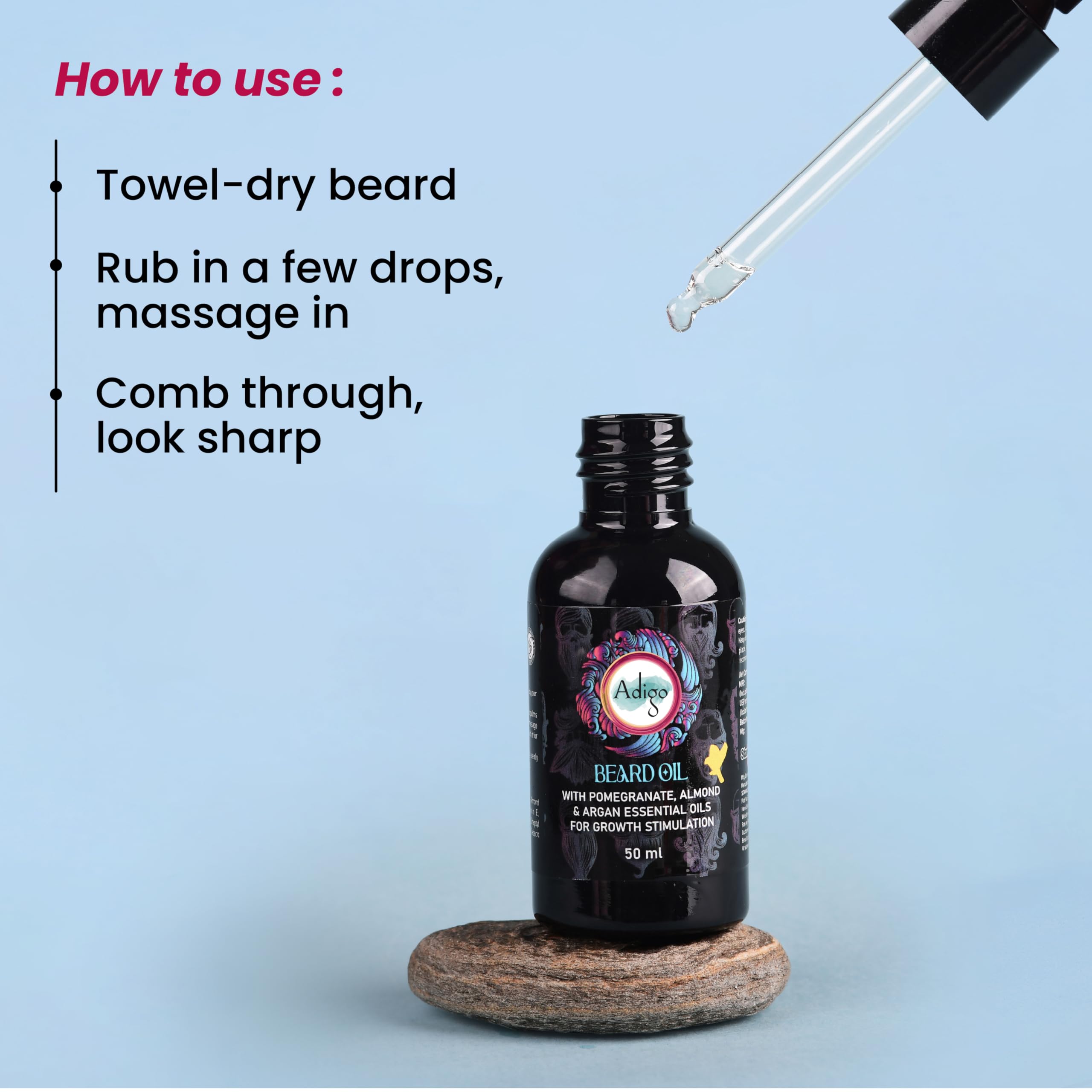 Adigo Beard Oil | With Pomegranate, Almond & Argan Essential Oils For Growth Stimulation | 50 ml 3
