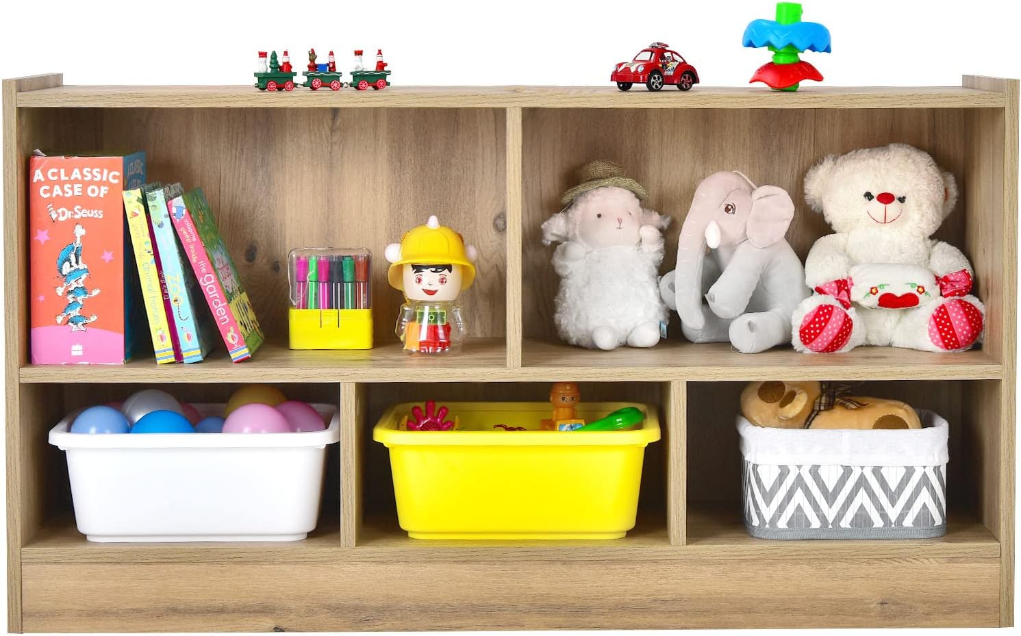 KOTEK Kids Bookshelf, 5 Cubby Toy Storage Organizer, Wooden