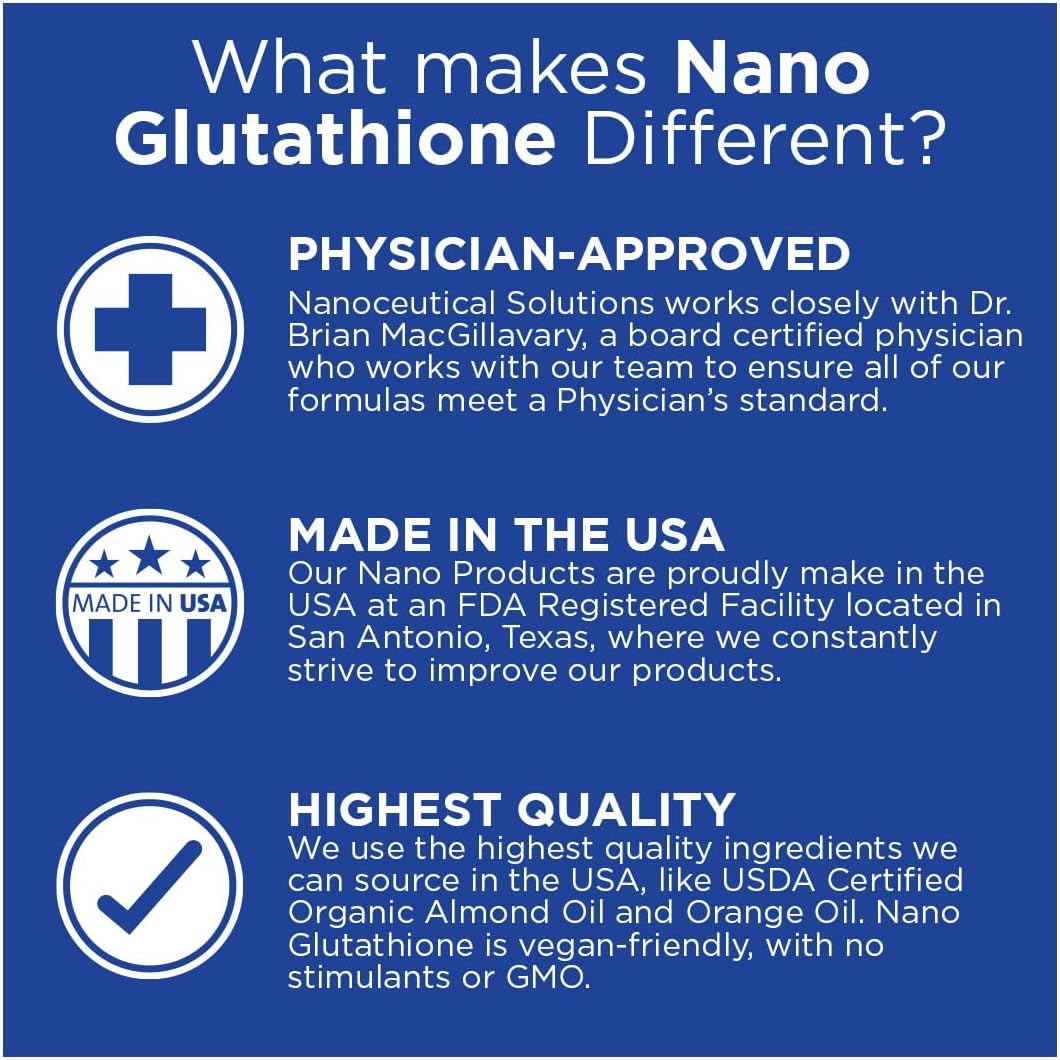 Nano Glutathione Drops by Nanoceutical Solutions, Pharmaceutical Grade Liquid Supplement, Ultra-Efficient Absorption, Up to 8 Times Higher Than Glutathione Capsules | 30 Servings
