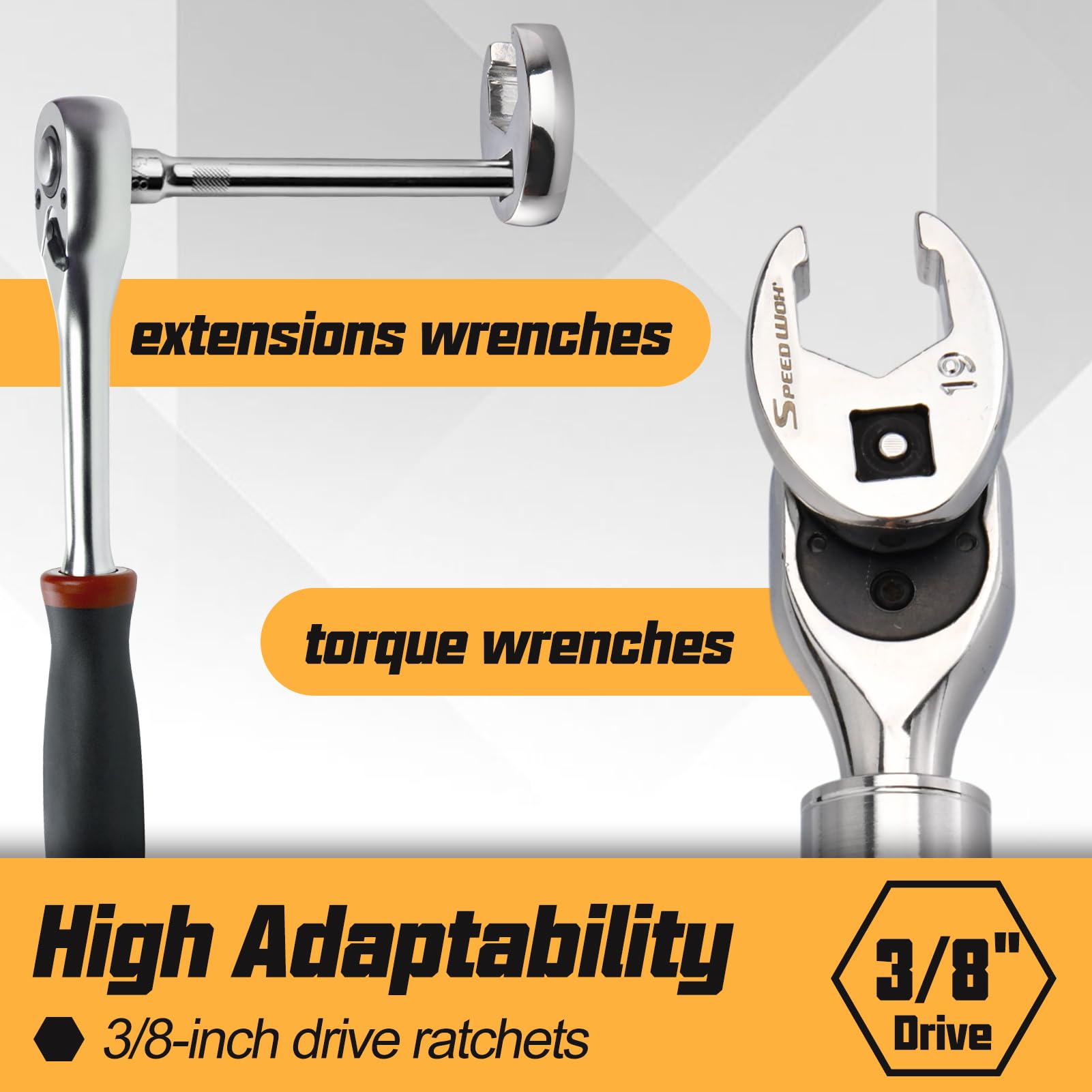 SPEEDWOX 10-Piece 3/8-Inch Drive Crowfoot Wrench Set Flare Nut Wrench Set Metric 10-19mm Open End Wrenches 6 Point Flare Nut Crowfoot Wrenches Design with Storage Rail for Nuts Removal - Image 3