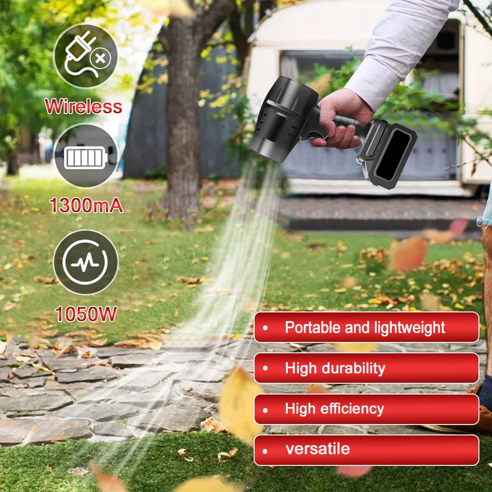 Soffiatore a Batteria Potente, 800W 35000RPM Aspiratore Foglie da Giardino, con Batteria 1300mAh, Turbo Elettrico Power Blower Soffiatore Portatile per Cura del Foglie, Polvere e Neve(Corto)