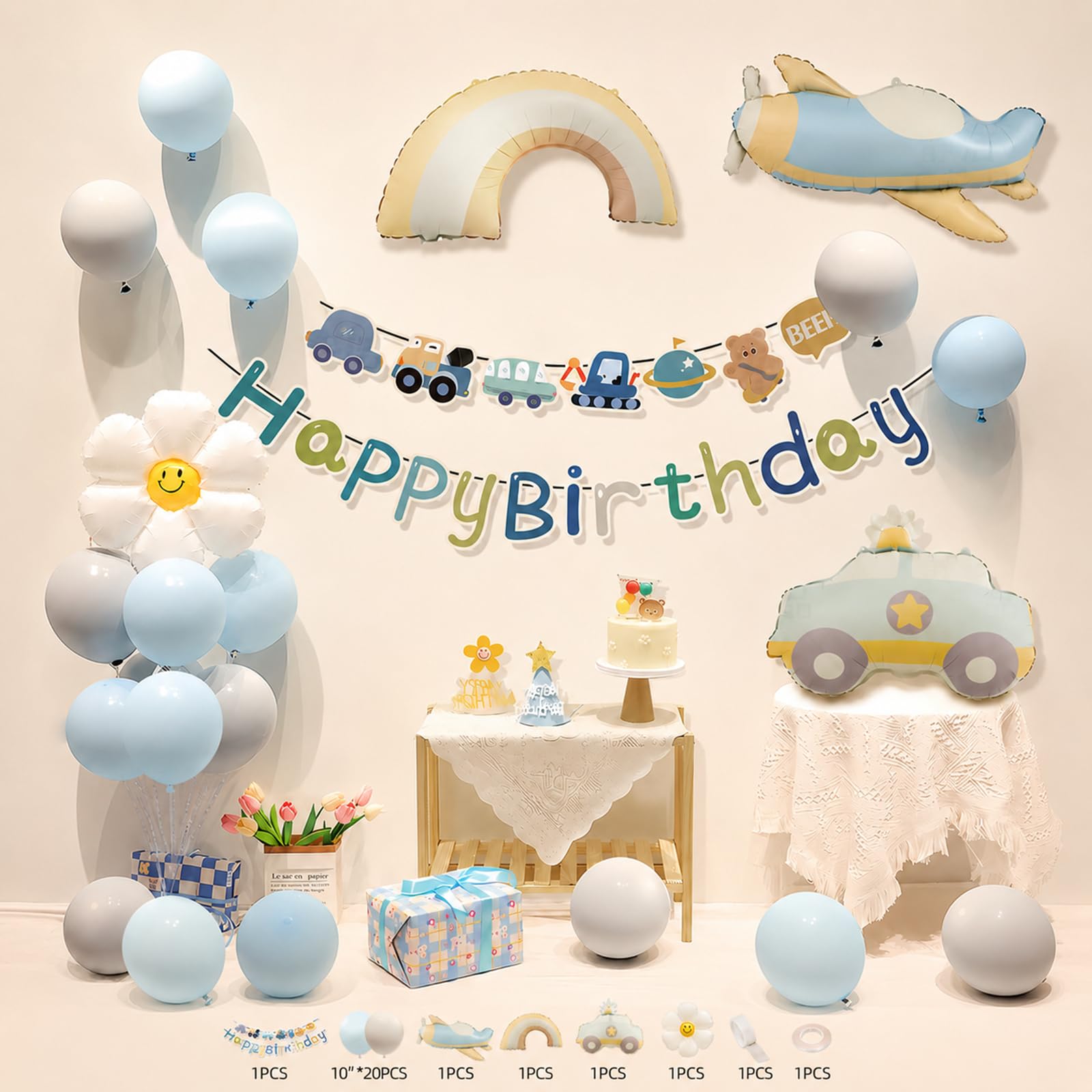 Transport Theme Birthday Decorations Set with Balloons & Banner - Coordinated Party Décor Pack for Home Events, Photo Wall Backdrop, Cake Table Display & Celebration Centrepiece