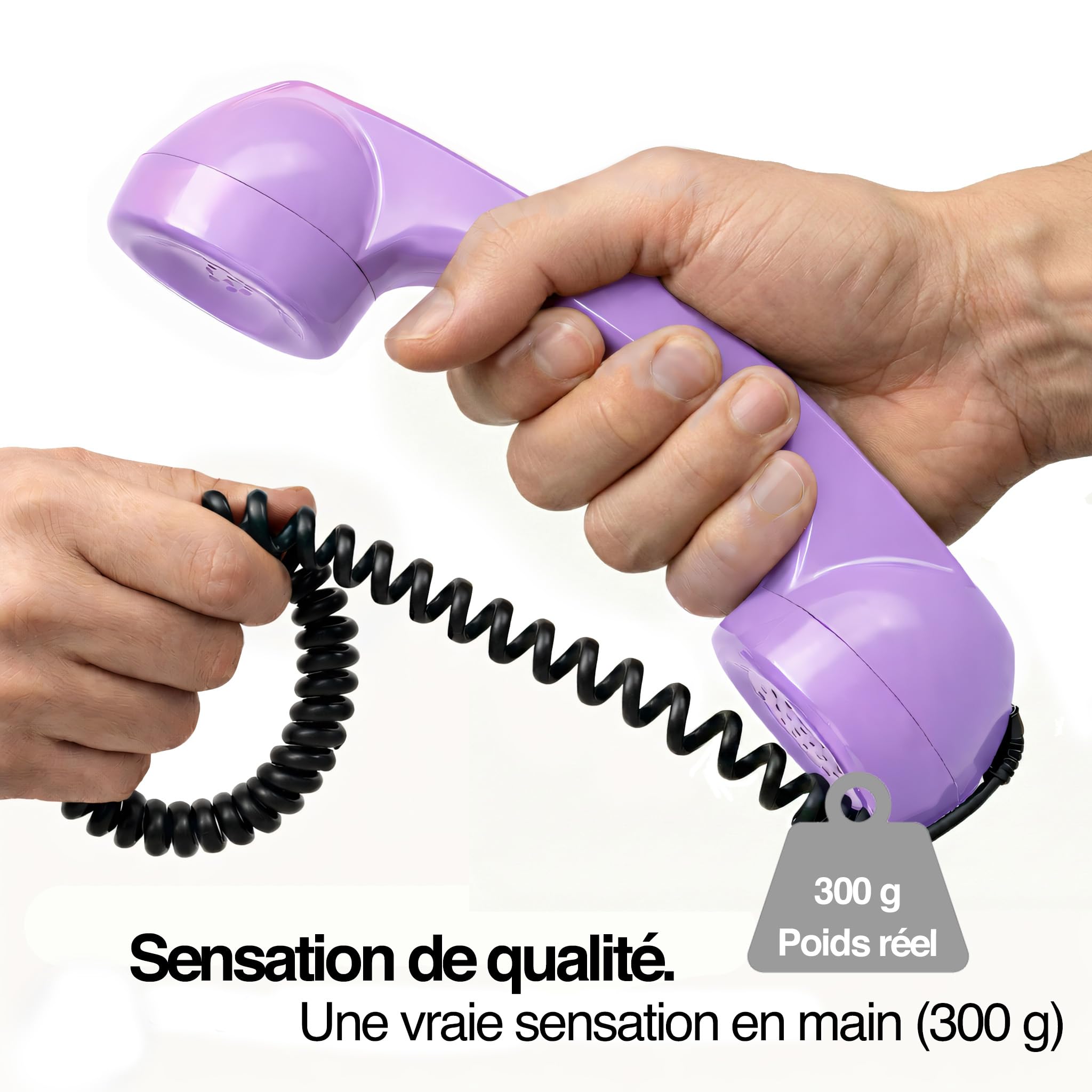 Opis Technology 60s Micro – Combiné Téléphone Portable Rétro pour Smartphone (USB-C + Jack 3,5 mm) – Compatible iPhone 15+, Android, PC – Adaptateur Inclus (Rosa) - 5