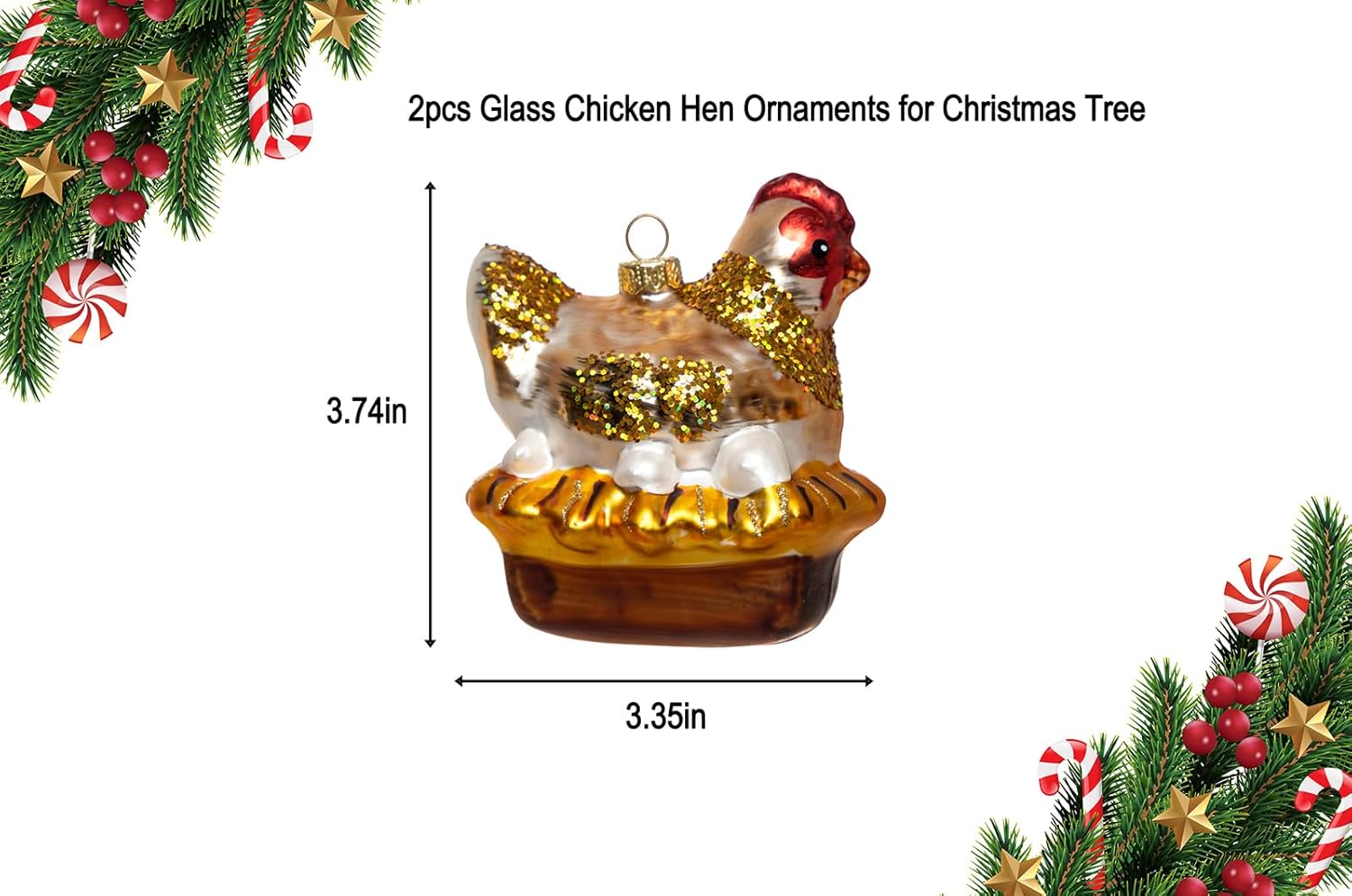 2 Count Glass Chicken Hen Christmas Ornaments for Christmas Tree - Image 2