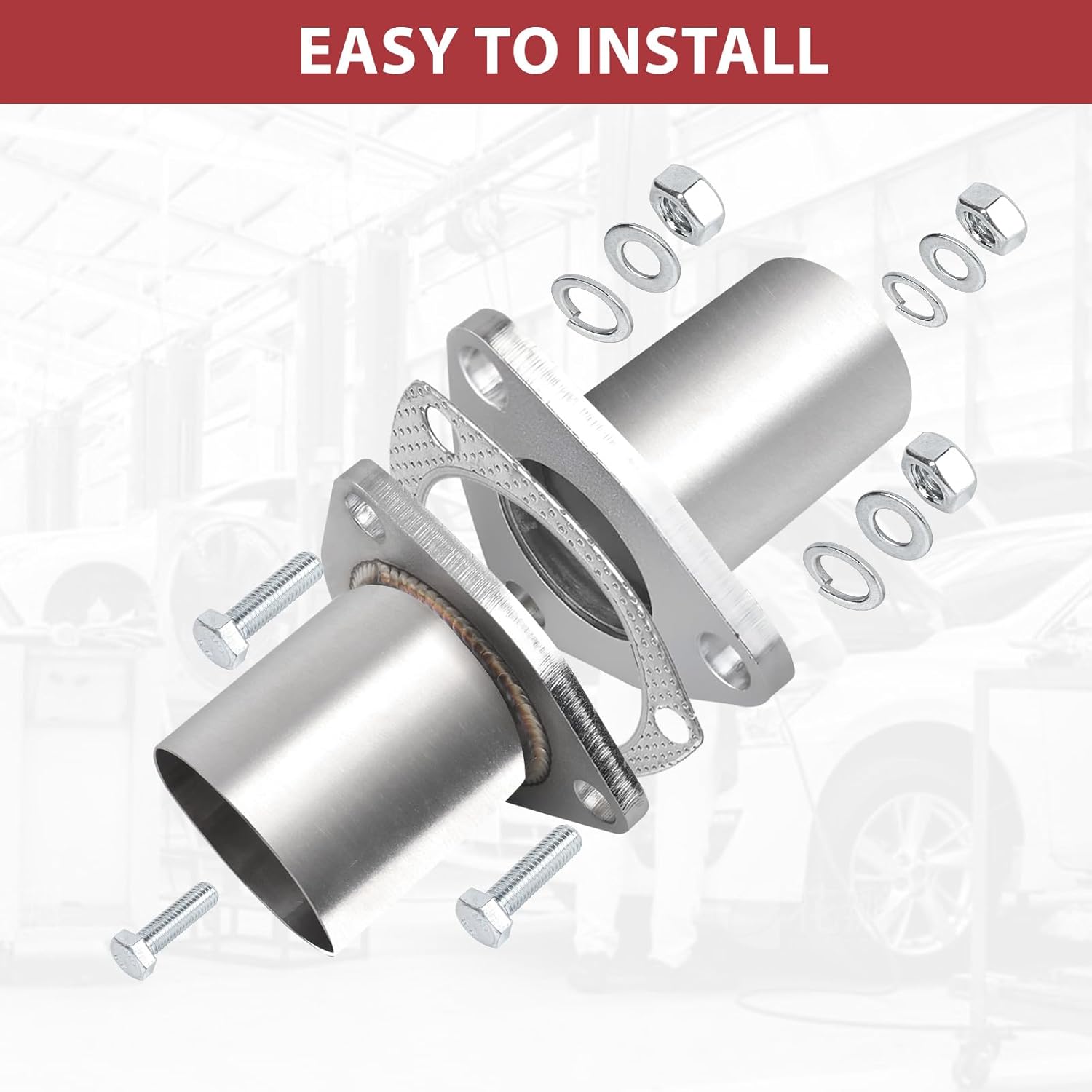 LCGP Exhaust Flange Repair Piping Kit 2.5" ID with Gasket and 3 Bolts for Quick Fix Repair,304 Universal Stainless Steel Exhaust Flange Pipe