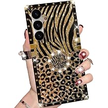 Changjia for Samsung Galaxy A17/A16 5G Glitter Kickstand Case,Cute Luxury Bling Sparkle Vintage Leopard Cheetah Print Pattern with Ring Stand Elegant Shockproof Case for Girls Women for Galaxy A17/A16