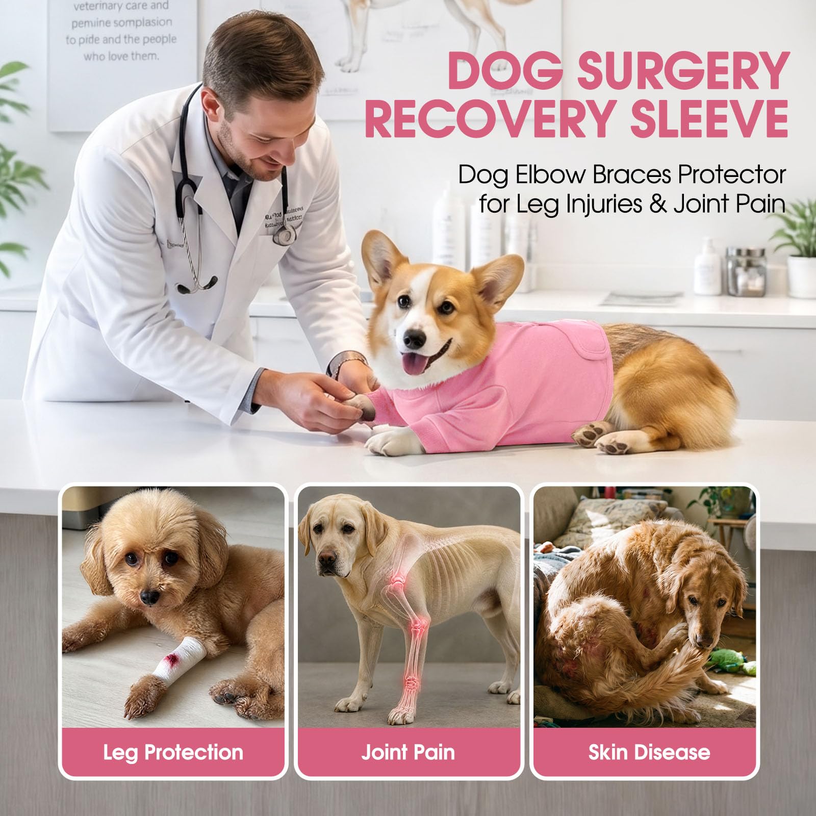 CITÉTOILE Tuta di Recupero Cane Mezzo Corpo, Rabbocco Postoperatorio Anteriore, Maglia Medica Antilamido per Ferite e Suture, Protezione Gomito e Ginocchio, Alternativa al Collare Elisabettiano