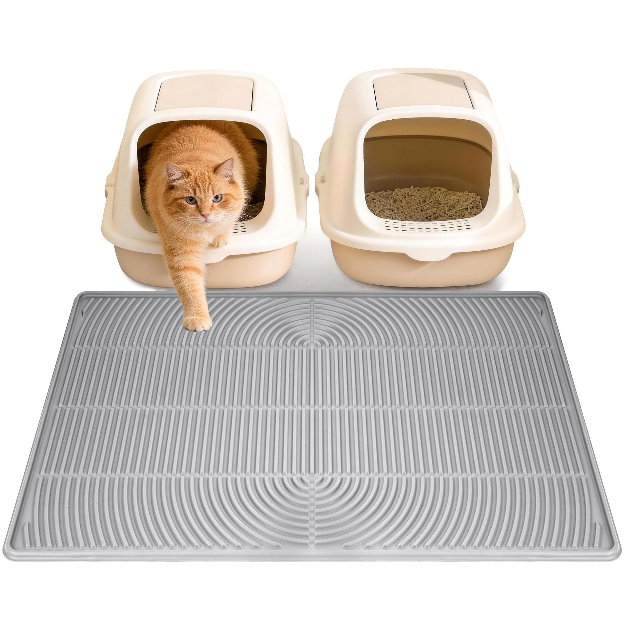 Silicone Cat Litter Mat,Extra Large Litter Box Tray,Waterproof Soft on Kitty Paws Mat Litter Trapping Mat for Scatter Control Non-Sip Easy to Clean-101x71cm (Grey)
