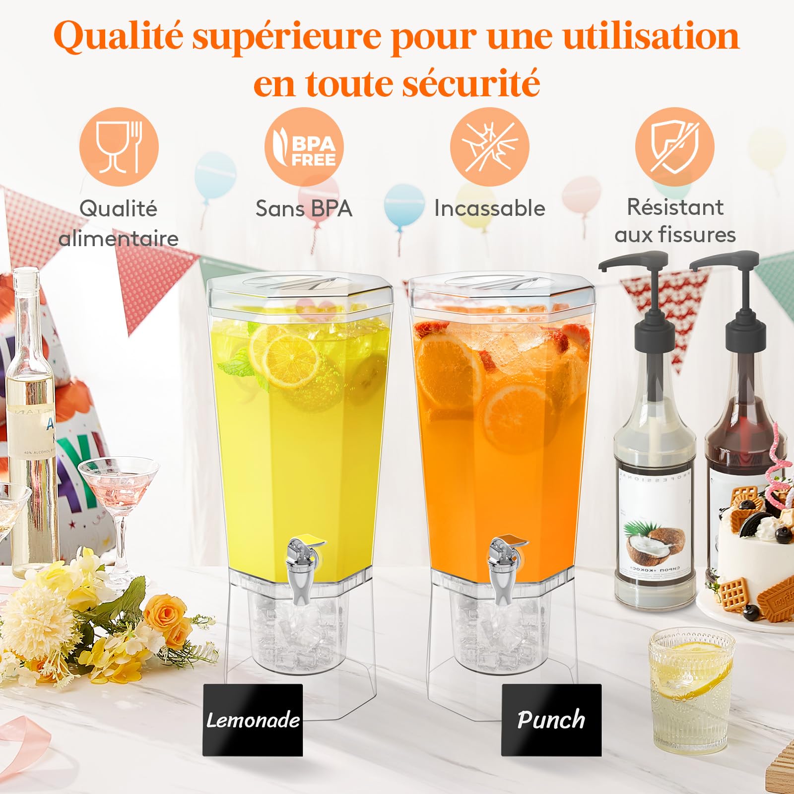 Lifewit 4L Distributeur de Boisson avec Robinet, Jarre Cocktail en Plastique, Fontaine Cocktail Glacées avec Support pour Jus, Limonade, Soda et Thé, Lot de 2 (en 1 Paquet)