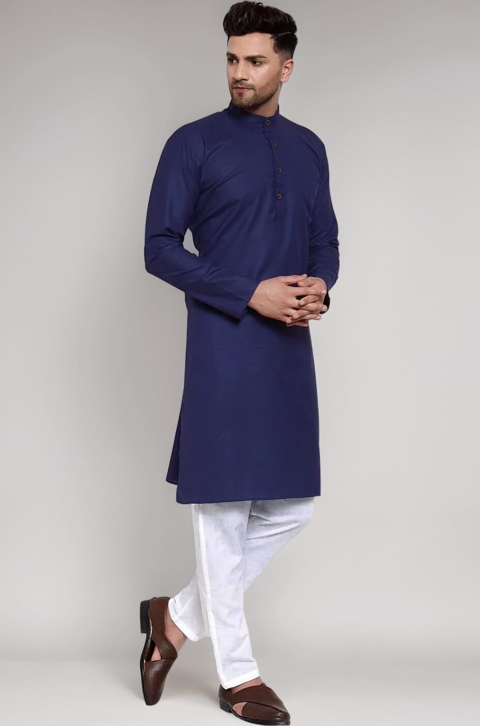 Multi Colored Cotton Plain Men's Ethnic Kurta Only