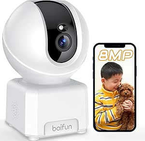 Boifun Pet Camera, 4K 8 Megapixels, 2.4 G & 5 G WiFi Compatible, Full Day Recording, Surveillance Camera, Indoor Use, Intelligent Home Camera, Smart Phone and PC, Infrared Night, Indoor Network asin的图片