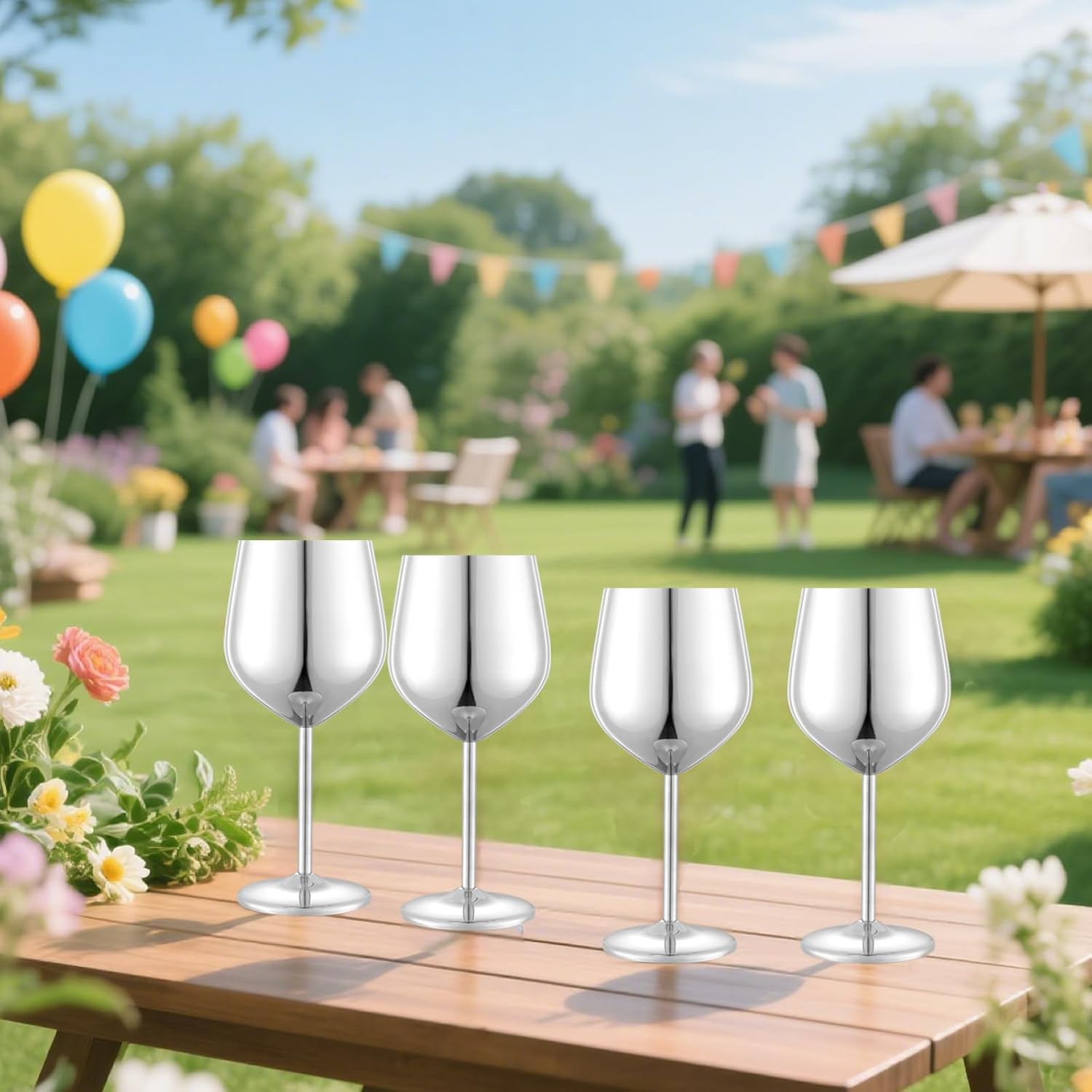Stainless Steel Wine Glasses Set of 4 Unbreakable Wine Glass 18 oz Unique Metal Wine Goblets for Outdoor, Travel, Camping, Pool, Ideal Gift for Wine Lovers (Mirror-Silver) - Image 2