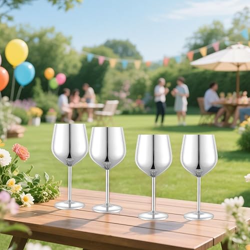 Miniatura 2 de Juego de 4 copas de vino de acero inoxidable irrompibles de 18 onzas, copas de vino de metal únicas para exteriores, viajes, camping, piscina,