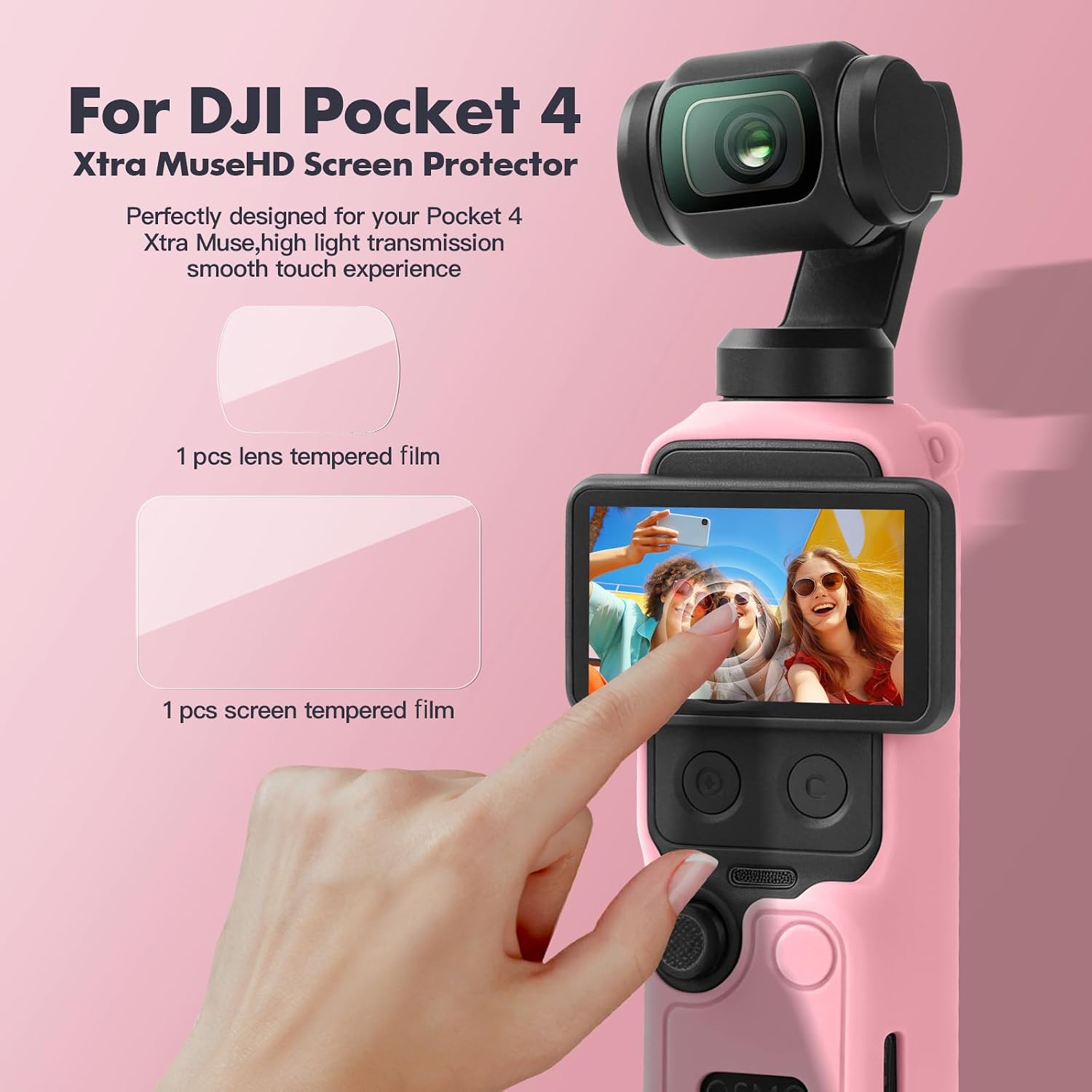 Silicone Protective Case for DJI Osmo Pocket 4, 4-in-1 Modular Cover Set with Lens & Screen Tempered Glass, Soft Anti-Scratch Material, Includes Anti-Loss Wrist Strap – Accessories (Pink)