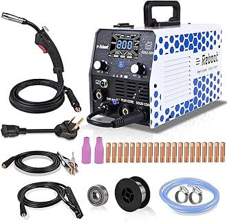 200Amp MIG Welder 120V 240V 5 in 1 Welding Machine, Multiprocess for Gasless Flux Core MIG Welder/Gas MIG/Lift TIG/Stick/Spot Welding with Synergy Dual Voltage Large LED Display