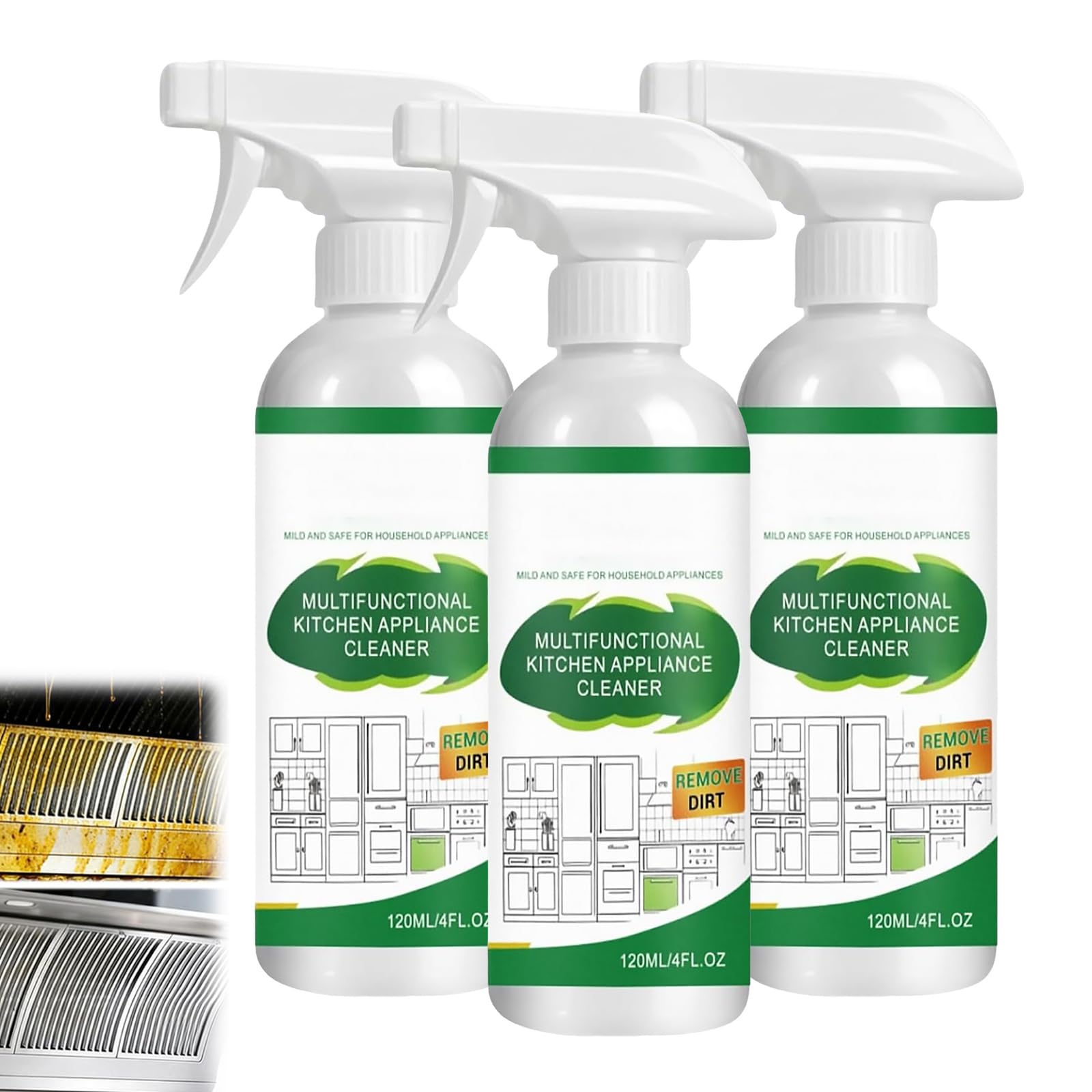 Detergente Multifunzione Per Elettrodomestici Da Cucina, Detergente Multifunzionale Per Elettrodomestici Da Cucina, Rimuovere Lo Sporco, Delicato Sulle Superfici Per Cappe Da Cucina E Olio (3pcs)