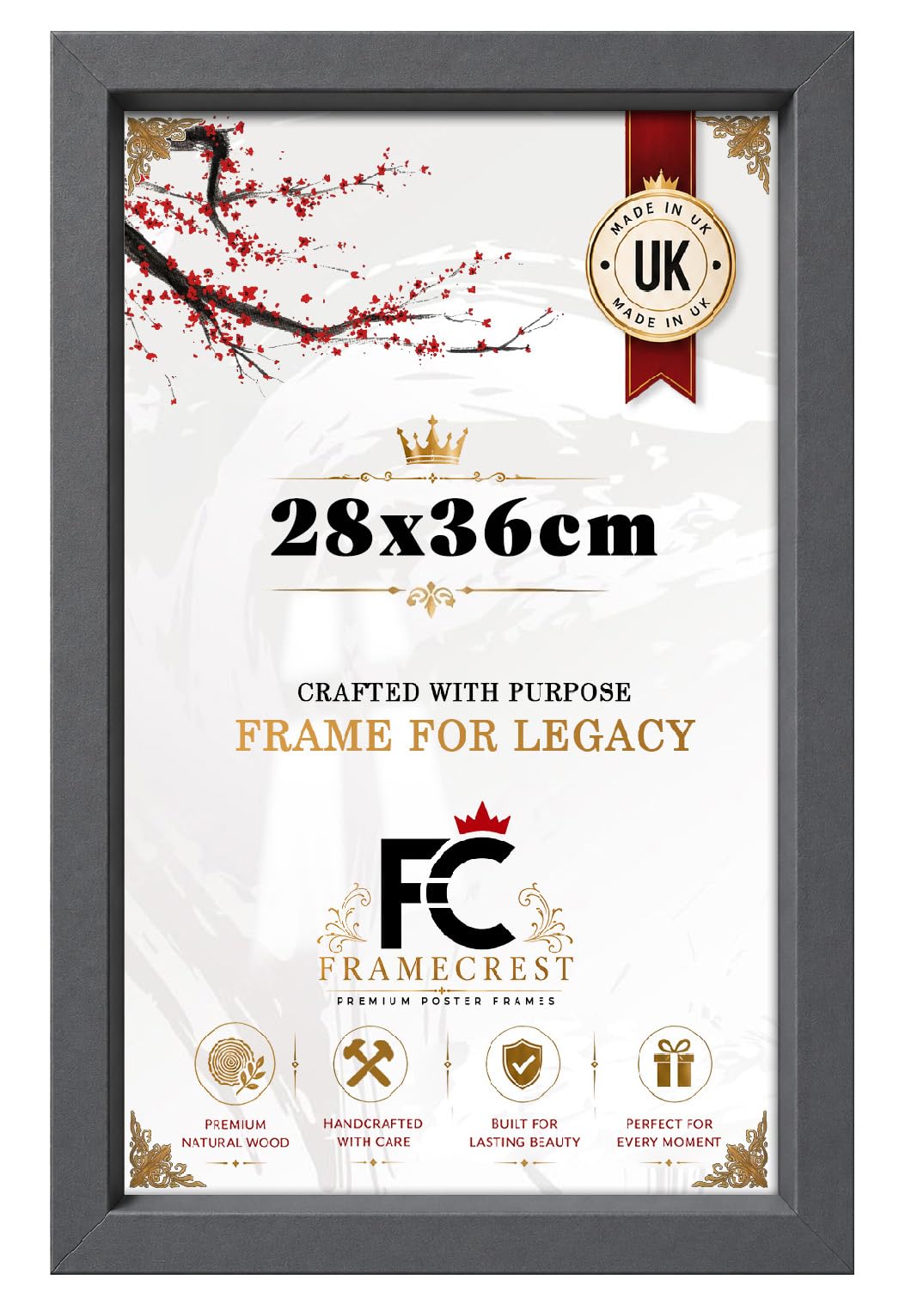 FRAMECREST Contemporary 28x36cm Poster Frame | MDF Wood Home Office Livingroom Décor Photo Frame Certificate Jigsaw Puzzle Frames Wall Mounted-[Dark Grey]