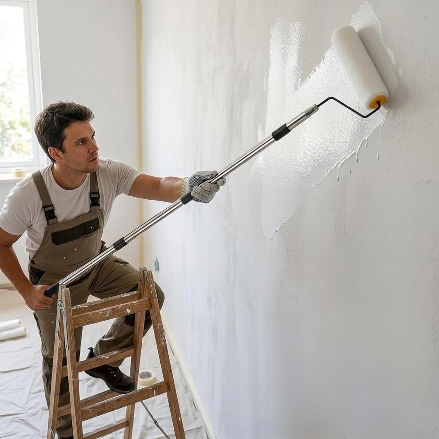 5-Section Telescopic Roller Kit with Extension Pole Complete House Painting Tools for Wall Ceiling Includes Frame Covers Tray