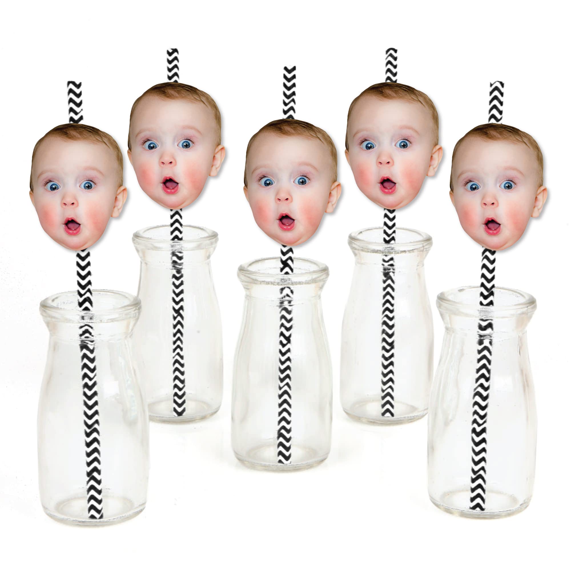 Big Dot of Happiness Fun Face Cutout Paper Straw Decor - Custom Photo Head Cut Out Striped Decorative Straws - Upload 1 Photo - Set of 24