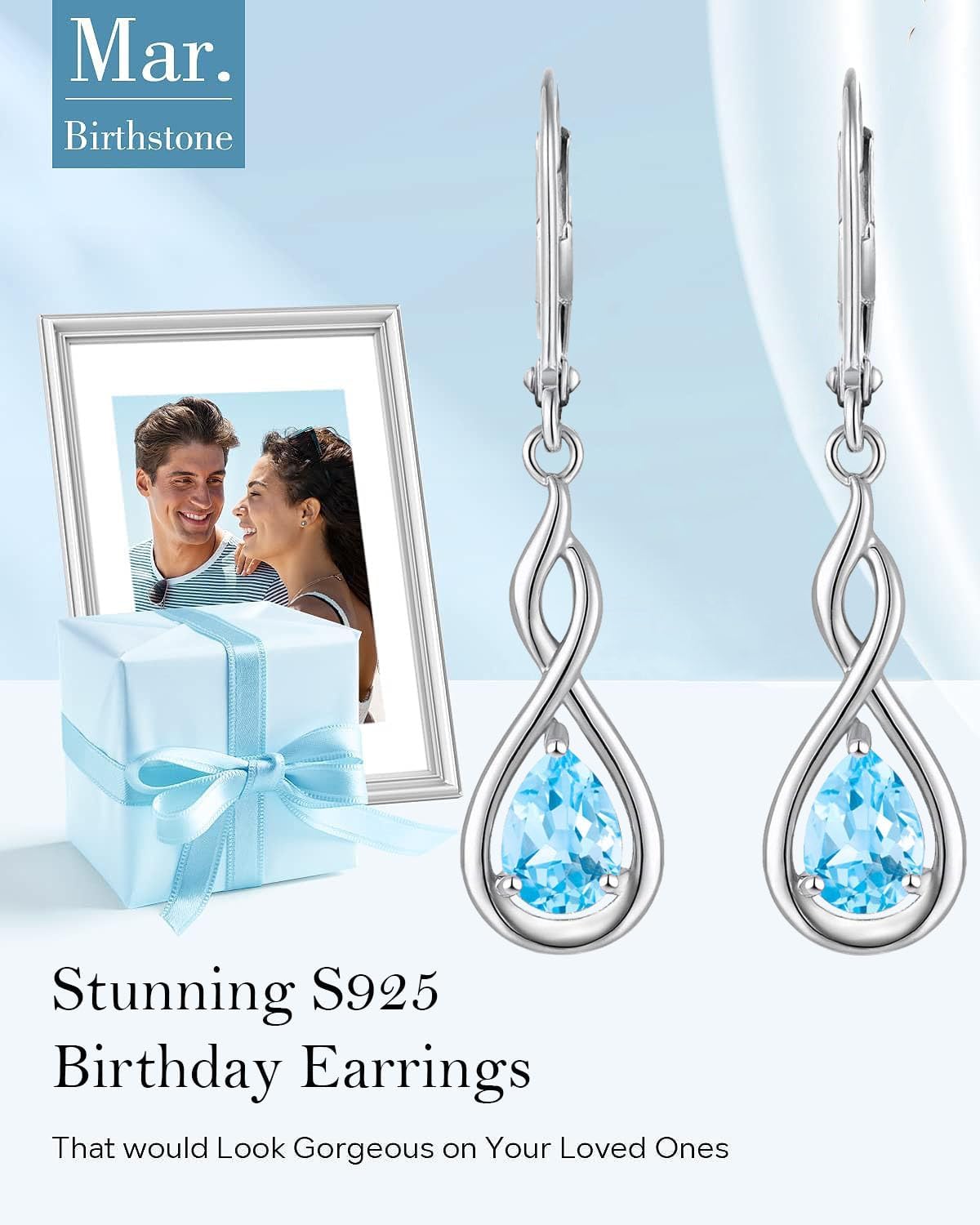 Infinity Birthstone Earrings 925 Sterling Silver Pear Birthstone Dangle Earrings Birthday Mothers Day Anniversary Christmas Earrings Jewelry for Women - Image 2