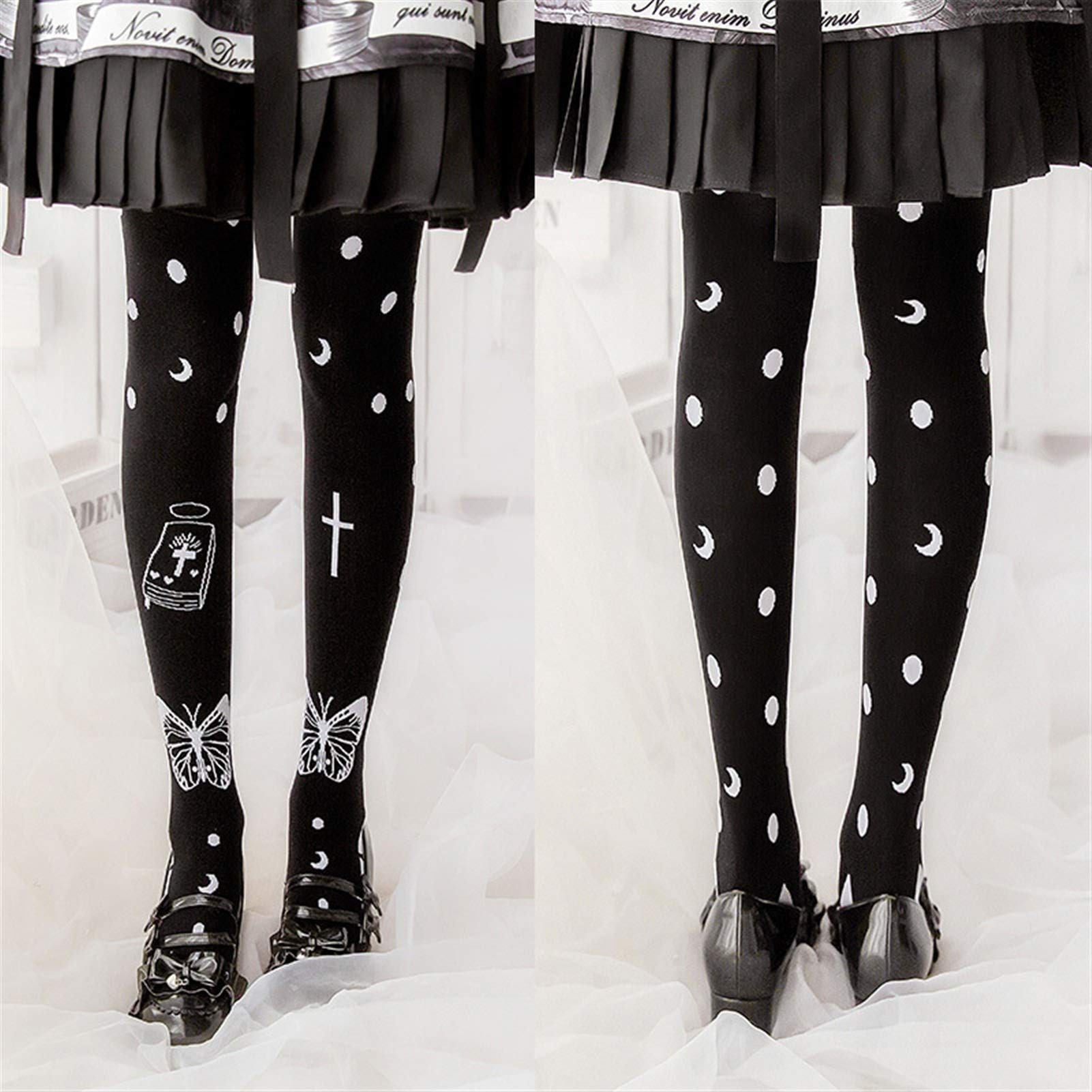 Original Lolita Socken Schwarze Strickstrümpfe über den Kniesocken Lolita Harajuku Nette gotische Socken Warm (Color : A, Size : M)