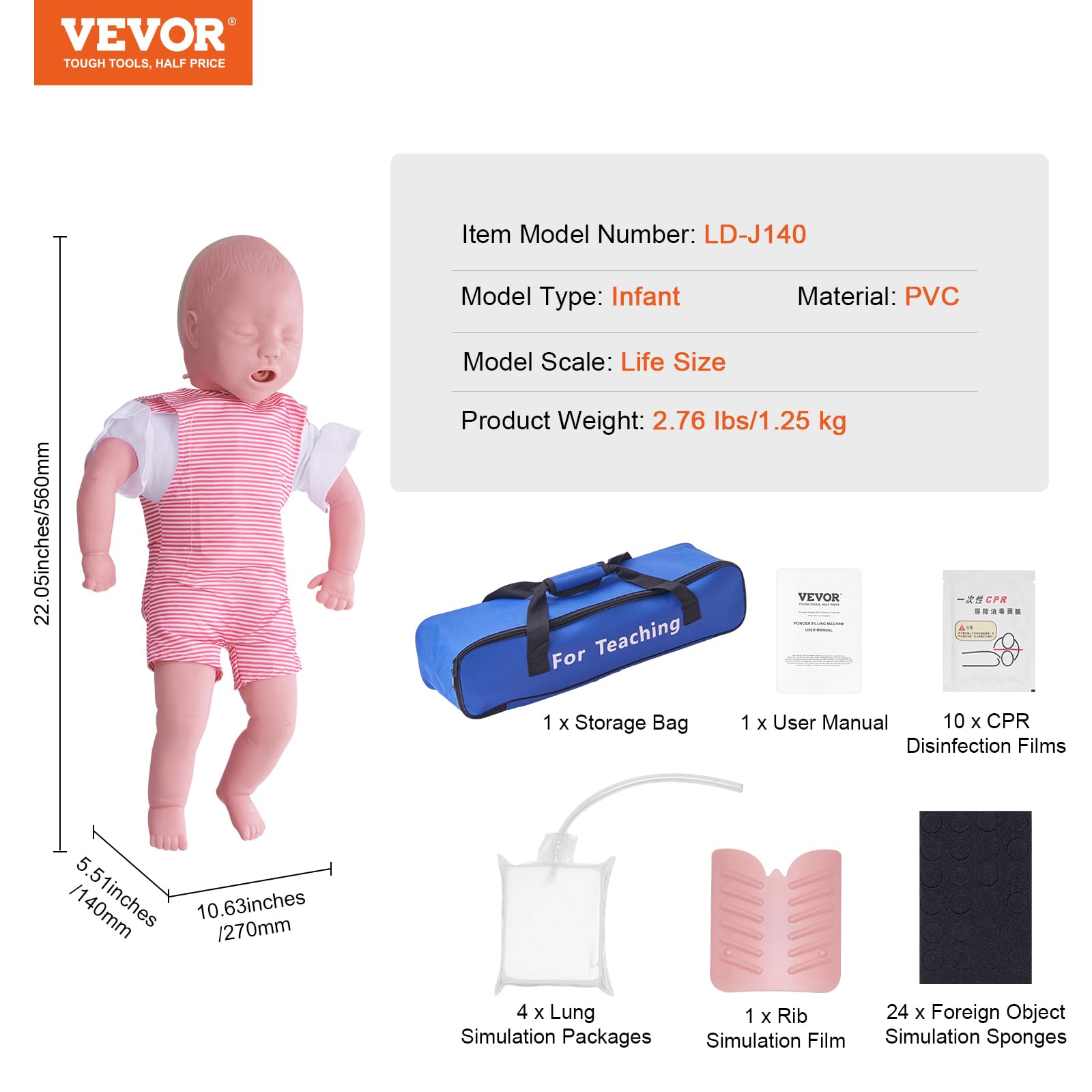 VEVOR Infant CPR Training Manikin, Heimlich Maneuver and Cardiopulmonary Resuscitation (CPR) Practice, Professional Infant Airway Obstruction Training Manikin, Baby Infarction Model for Education