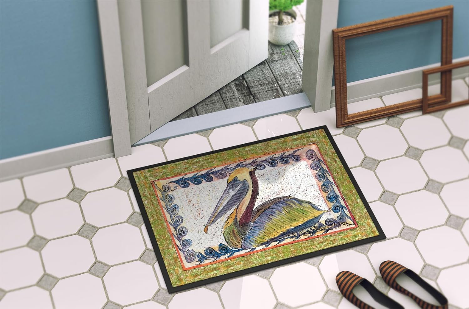 Caroline's Treasures 8057-MAT Pelican Doormat 18x27 Front Door Mat Indoor Outdoor Rugs for Entryway, Non Slip Washable Low Pile, 18H X 27W