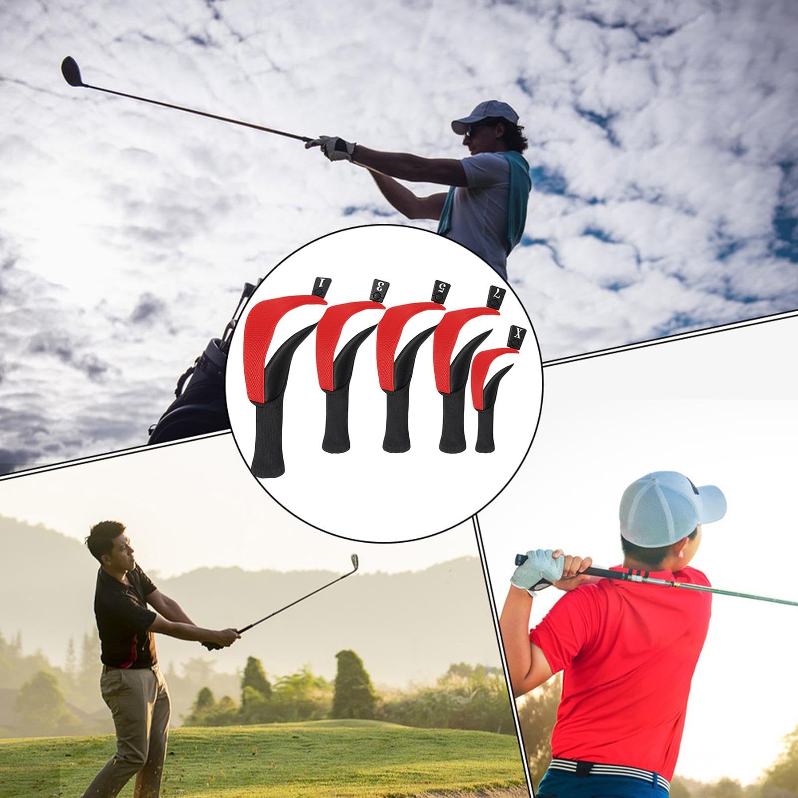 Copritesta per mazze da golf in legno, Copritesta per mazze da golf - Coprimazze protettive Collo lungo Antipolvere Copricapo ibrido da golf da 5 pezzi | Etichette numeriche Copricapo protettivo Copri