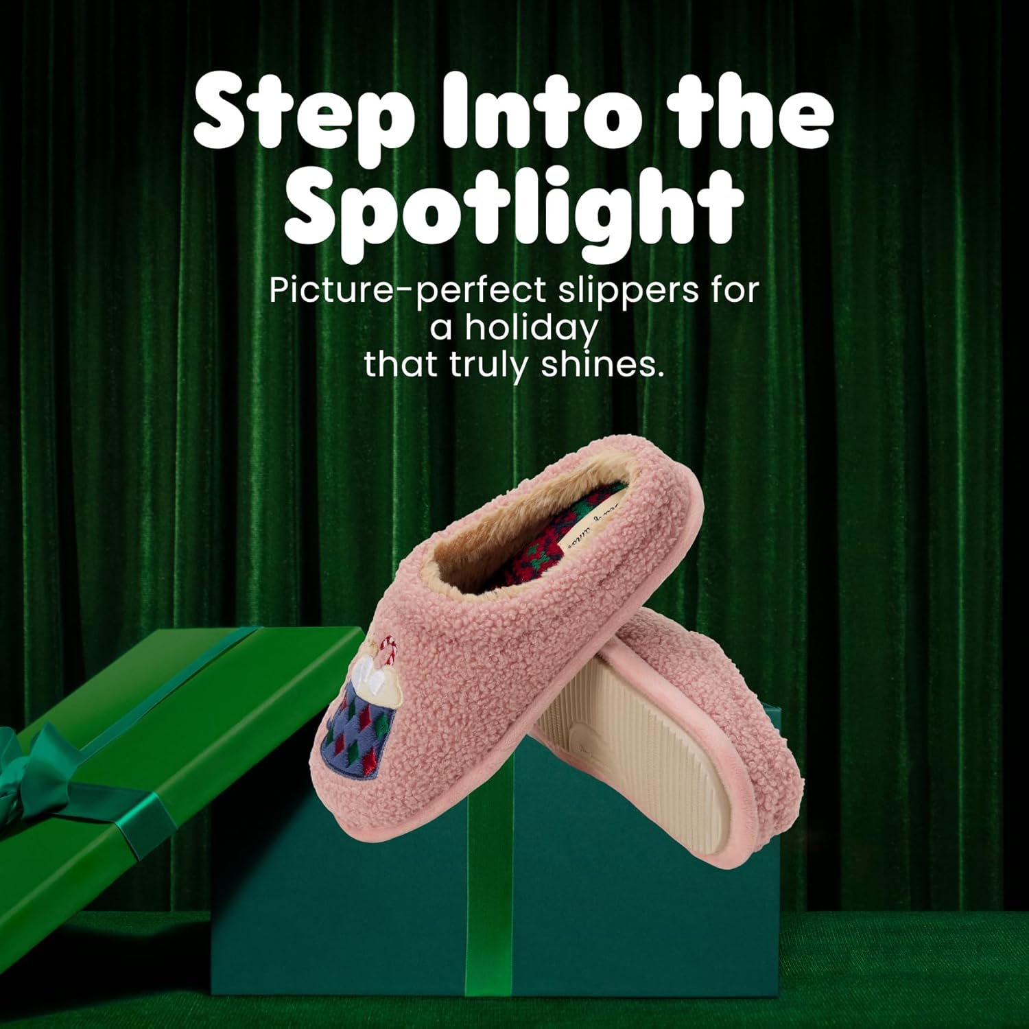 Dearfoams womens Holiday Christmas Gift Fuzzy Cozy Sherpa Novelty House Shoe Slipper - Image 2