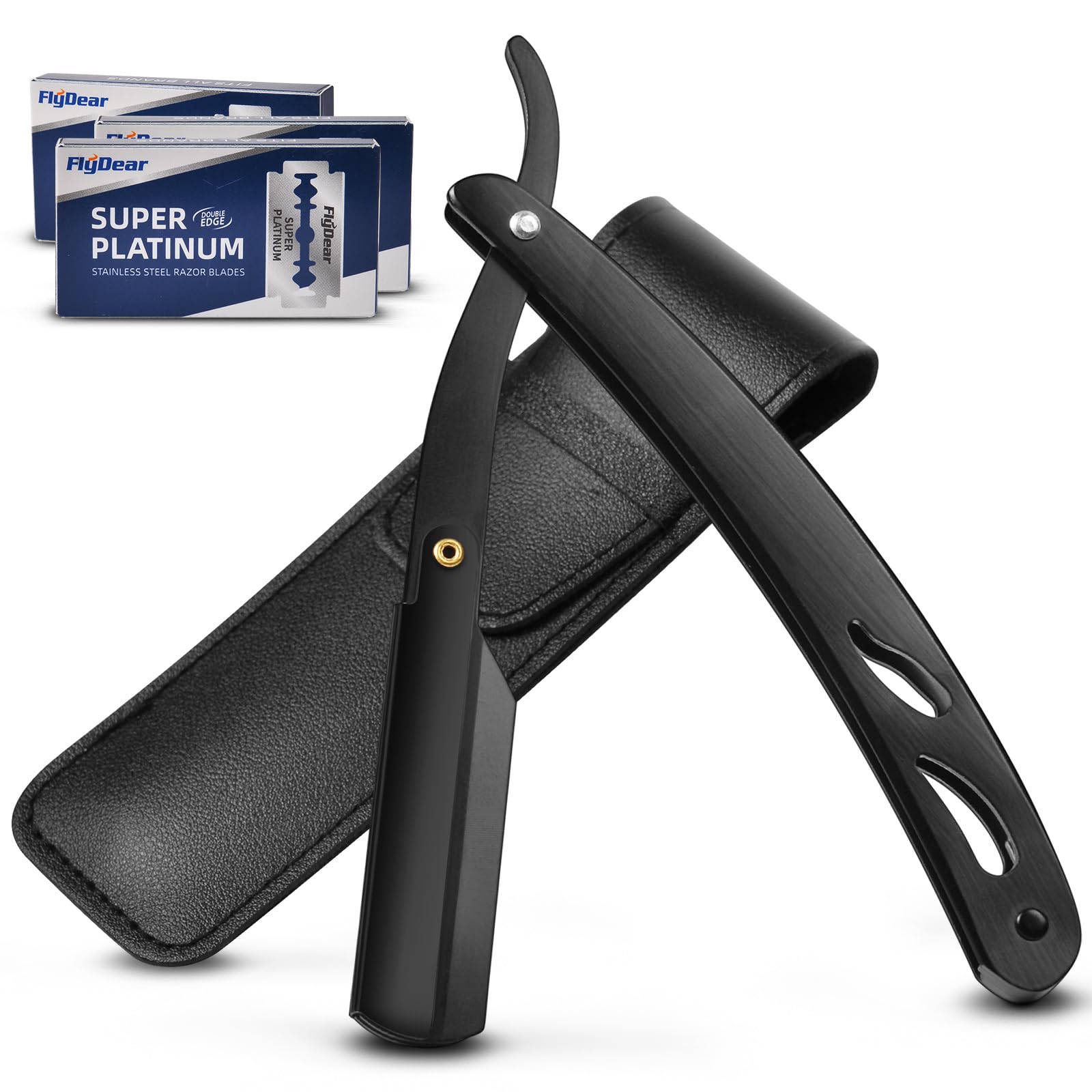 URAQT Navaja de Afeitar Hombre, Navaja de Afeitar Hombre Rectas con 60 Media Cuchillas, Navaja Barbero Barba Cut Hombre Manual Kit Acero Inoxidable Precision Afeitado, Negro