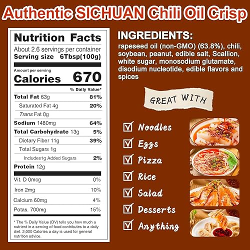 Miniatura 2 de Hot Chili Oil Sauce, Chinese Chili Oil, Sichuan Chili Oil Crisp with Roasted Chili, Soybean, Peanut Chili Crisp, Ready to Eat and Use as Sauce,