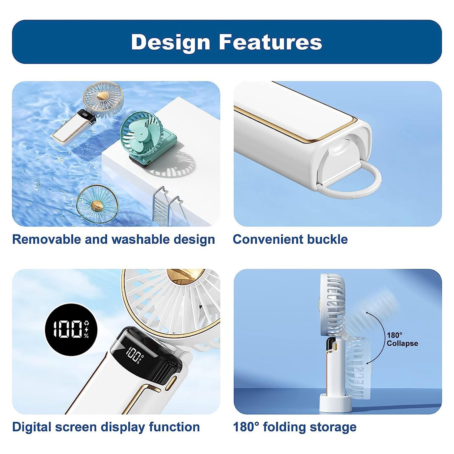 Mini ventilateur portable rechargeable par USB avec 8 à 20 heures d'autonomie, format de poche compact, idéal pour une utilisation en extérieur et en intérieur